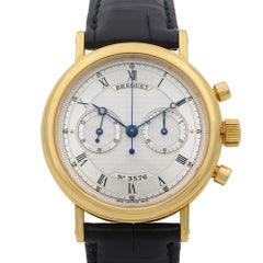 Breguet Classique Chronograph 18k Gold Silver Dial Hand Wind Men's Watch 5237