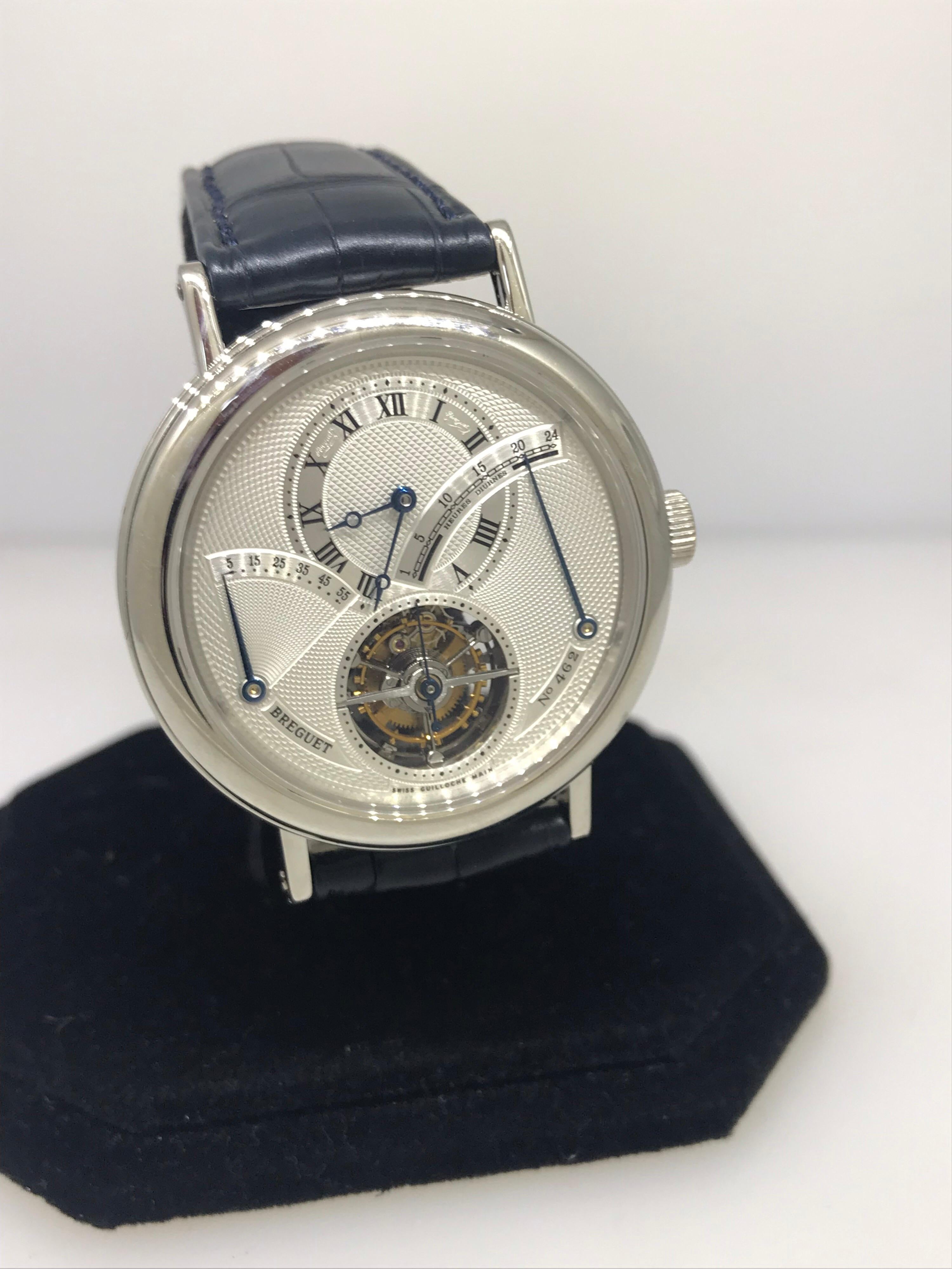 Breguet Classique Complications Men's Watch

Model Number: 3657pt/12/9v6

100% Authentic

Brand New

Comes with original Breguet Box and Papers

Platinum Case 

Silver Dial

Case Diameter: 39mm

Hand Winding Movement

Features: Tourbillon, Hour,