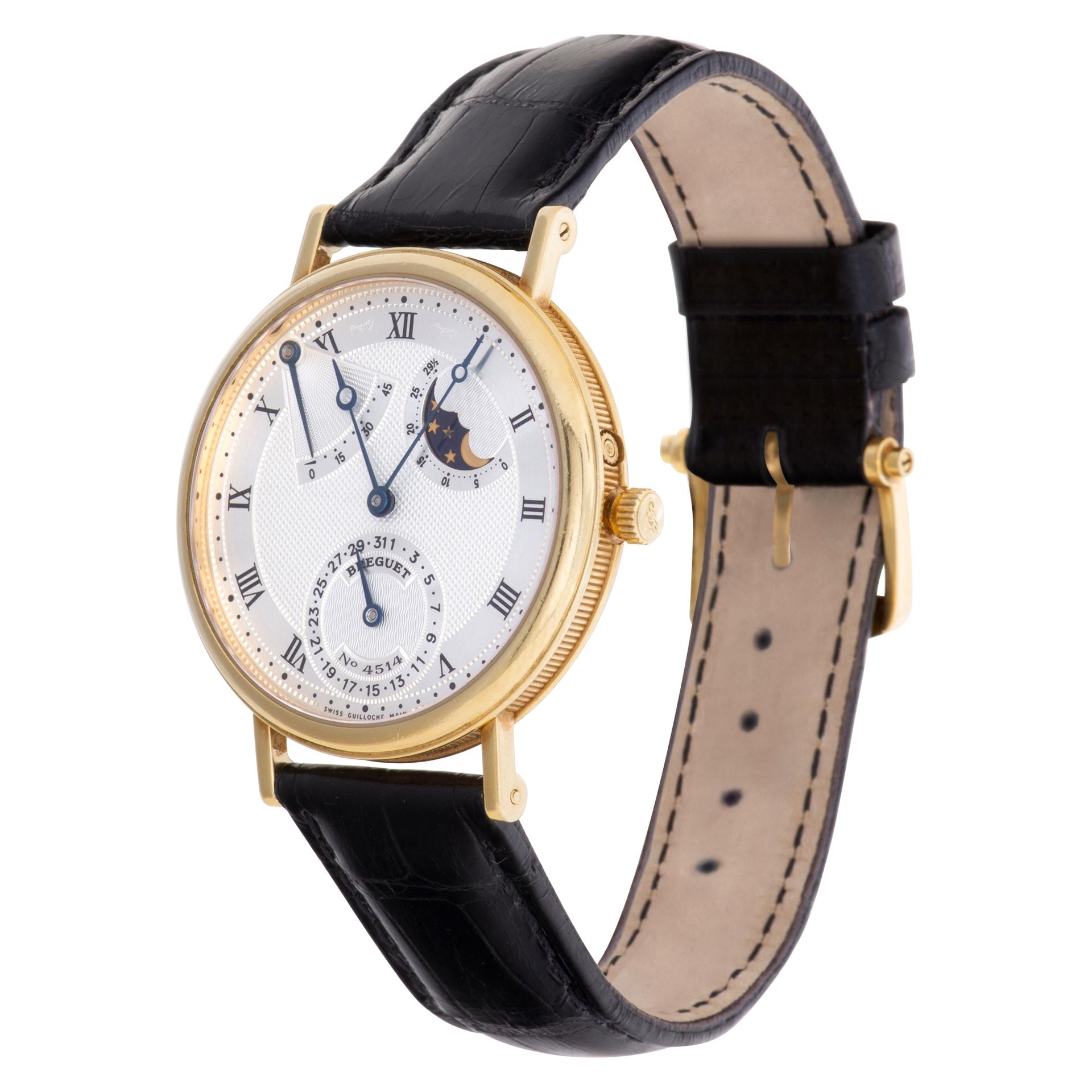 Breguet Classique in 18k yellow gold on black leather strap. Auto w/ date, moonphase and power reserve. 36 mm case size. Ref 3137. Circa 2000s. Fine Pre-owned Breguet Watch.  Certified preowned Classic Breguet Classique 3137 watch is made out of