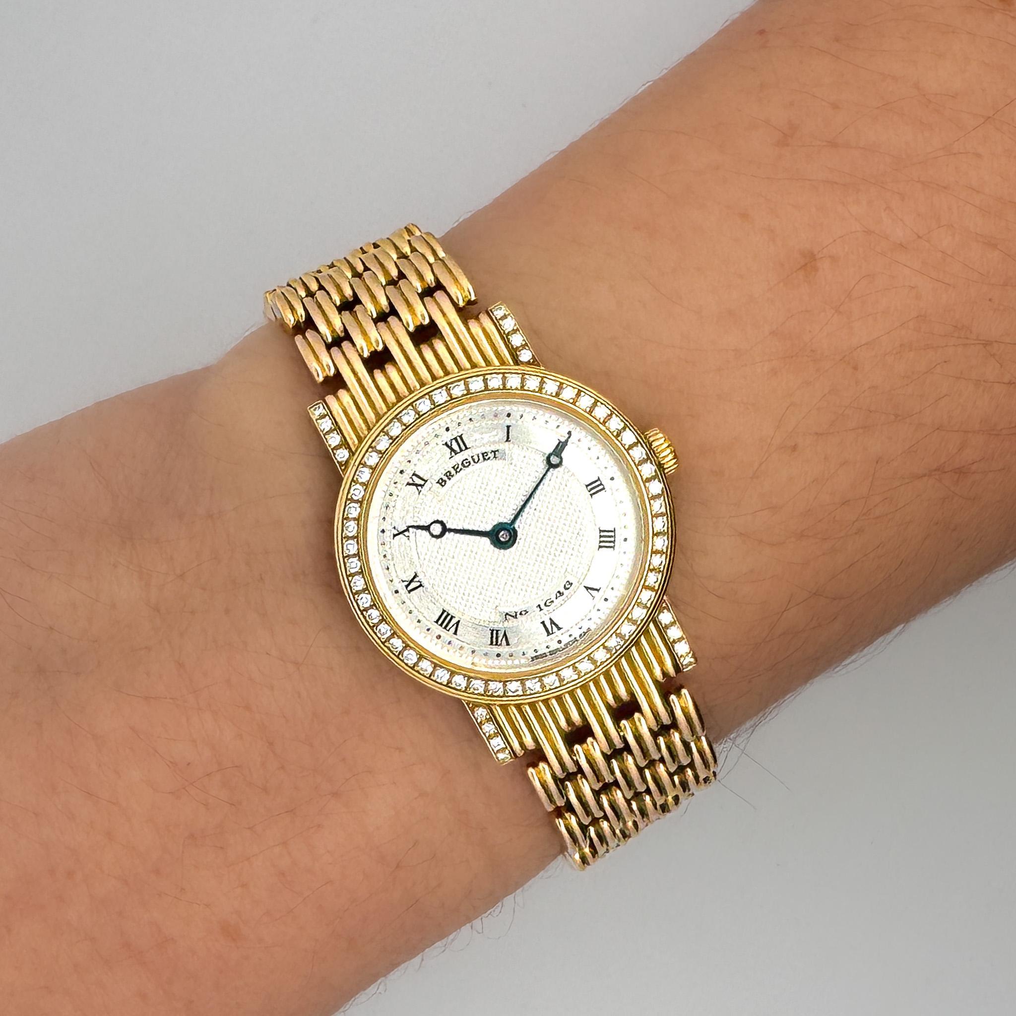 Breguet Classic Ladies 18k Yellow Gold and Diamond Bezel Watch. Manual wind. All original parts.

Details:
Item Type: Ladies' wristwatch
Brand: Breguet
Model: Classique
Reference: 8561
Metal: 18k Yellow Gold
Dial Size: 25mm
Weight: 76.7