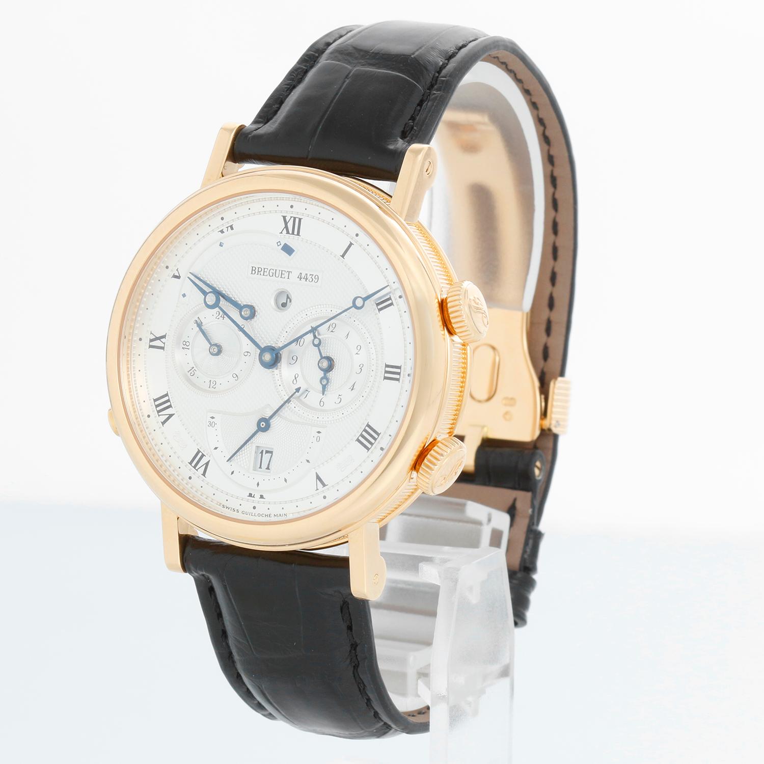 Breguet Classique Le Rveil du Tsar Alarm Dual Time 18k Yellow Gold Men's Watch 5707 BA (5707BA/12/9V6) - Automatic winding; alarm with power reserve indicator; dual time. 18k yellow gold case with exposition back (39mm diameter). Silver guilloche