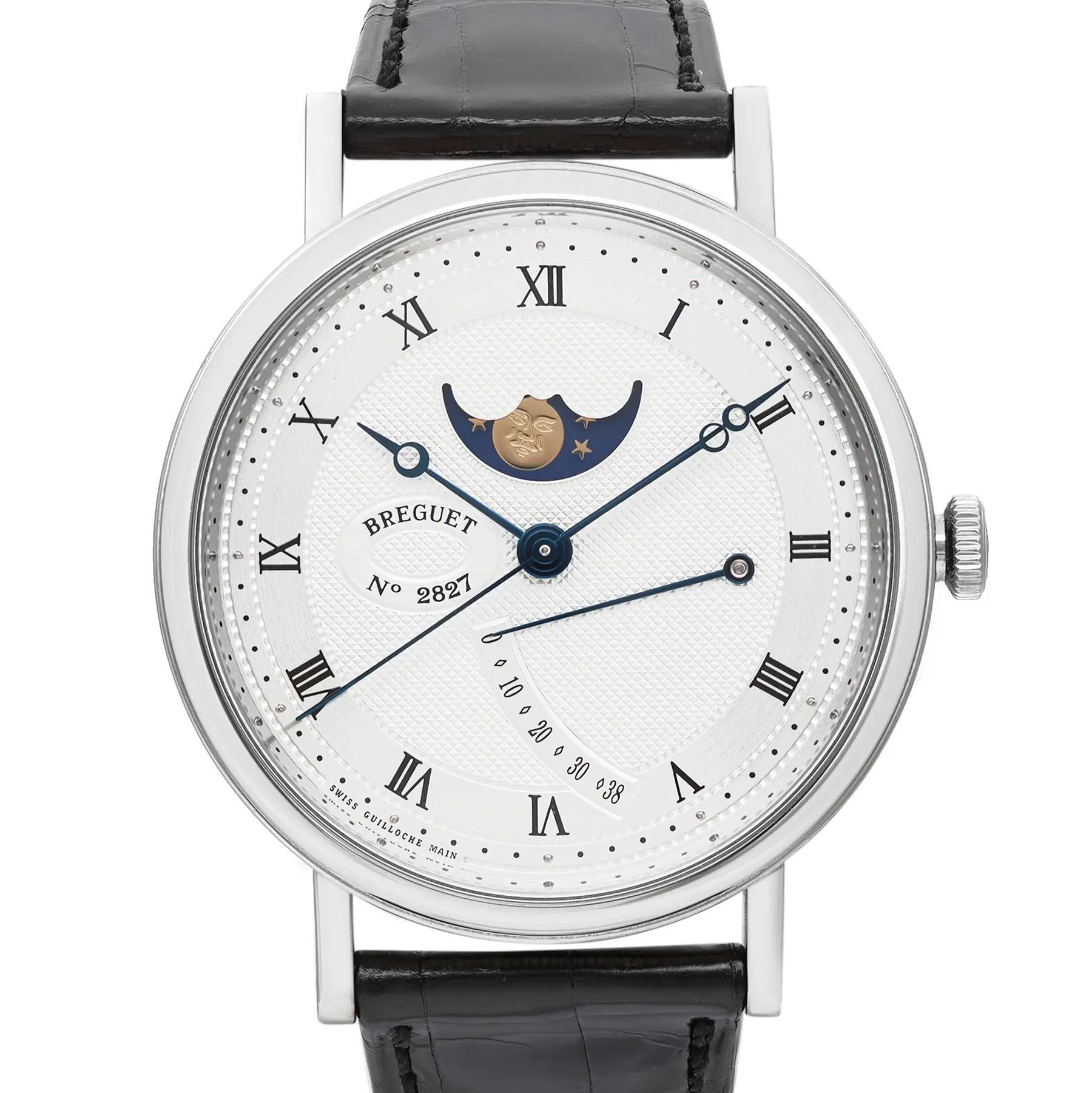 Pre-owned in new condition. Unworn band. Comes with original paper. No original box.

Brand: Breguet
Model Number: 7787BB/12/9V6
Department: Men
Country/Region of Manufacture: Switzerland
Style: Luxury
Model Name: Breguet Classique Moonphase Power