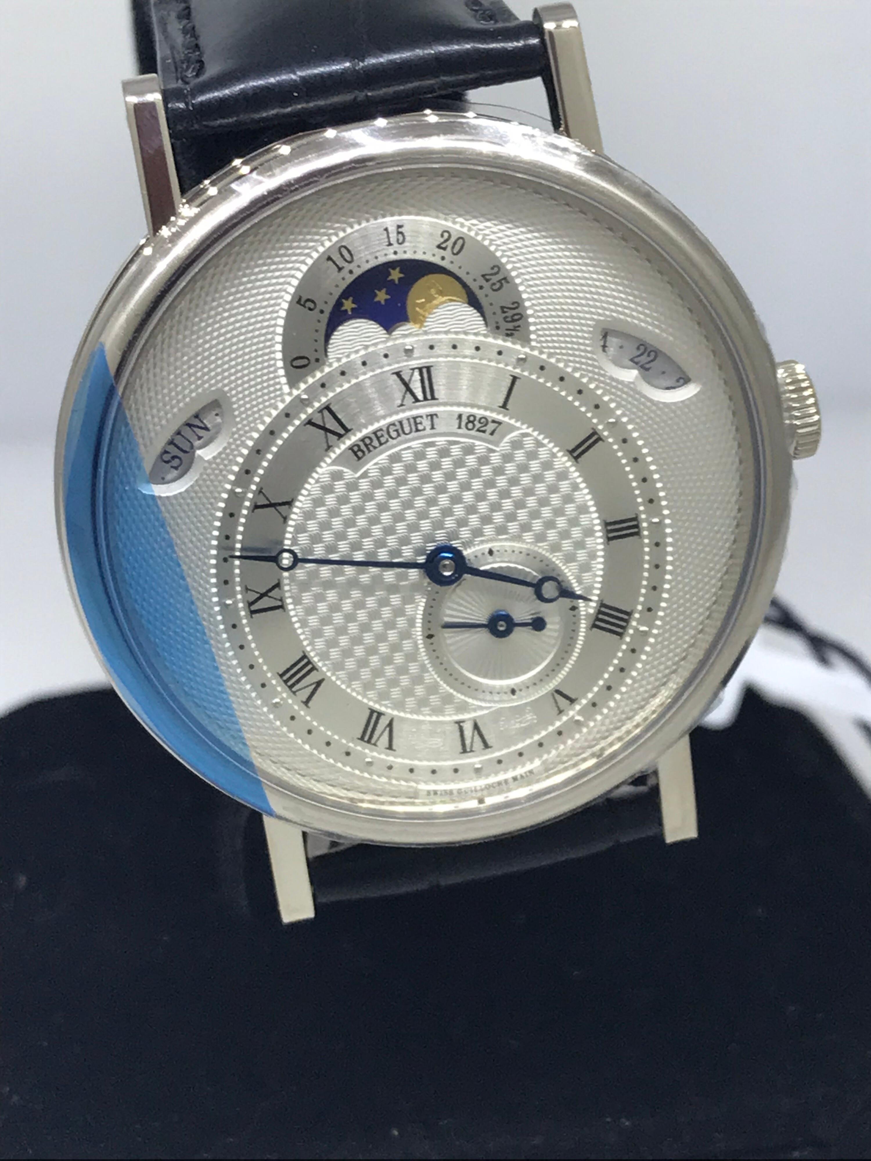 Breguet Classique White Gold Day Date Moonphase Men's Watch 7337bb/1e/9v6 In New Condition For Sale In New York, NY
