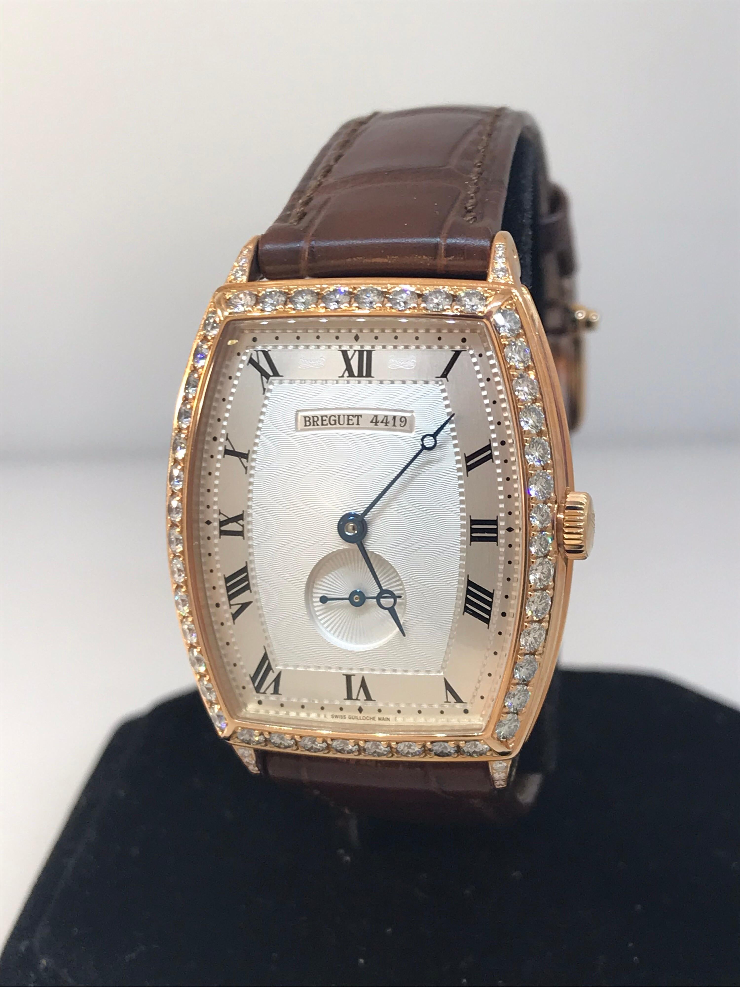 Breguet Heritage Rose Gold Diamond Bezel Silver Dial Men's Watch 3661BR12984DD00 In New Condition For Sale In New York, NY