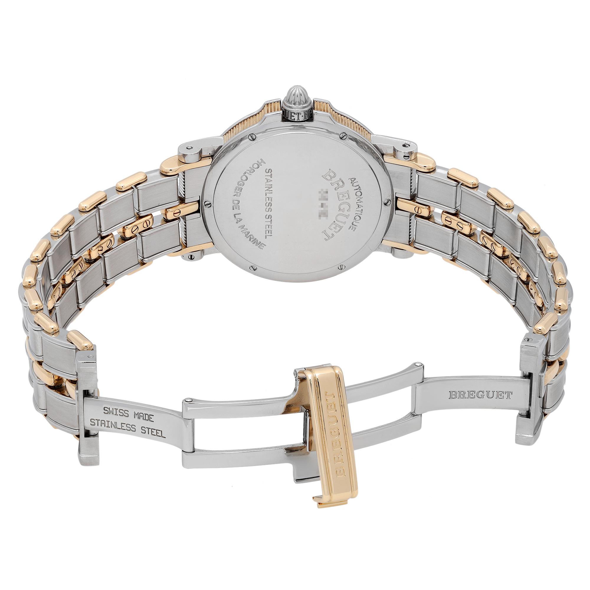 Breguet Horloger De La Marine 35mm Steel 18k Gold Champagne Dial Mens Watch 3641 In Excellent Condition In New York, NY