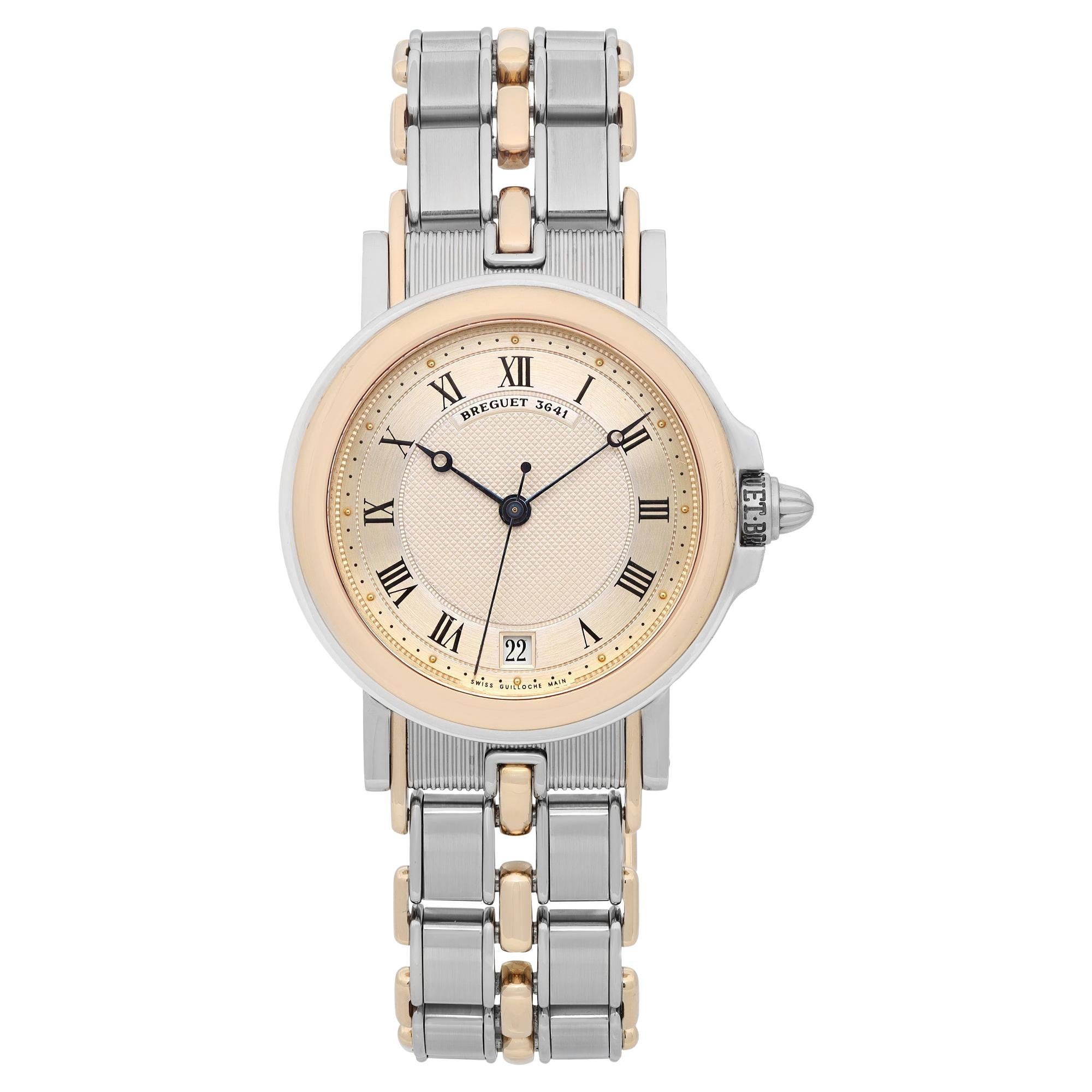 Breguet Horloger De La Marine 35mm Steel 18k Gold Champagne Dial Mens Watch 3641