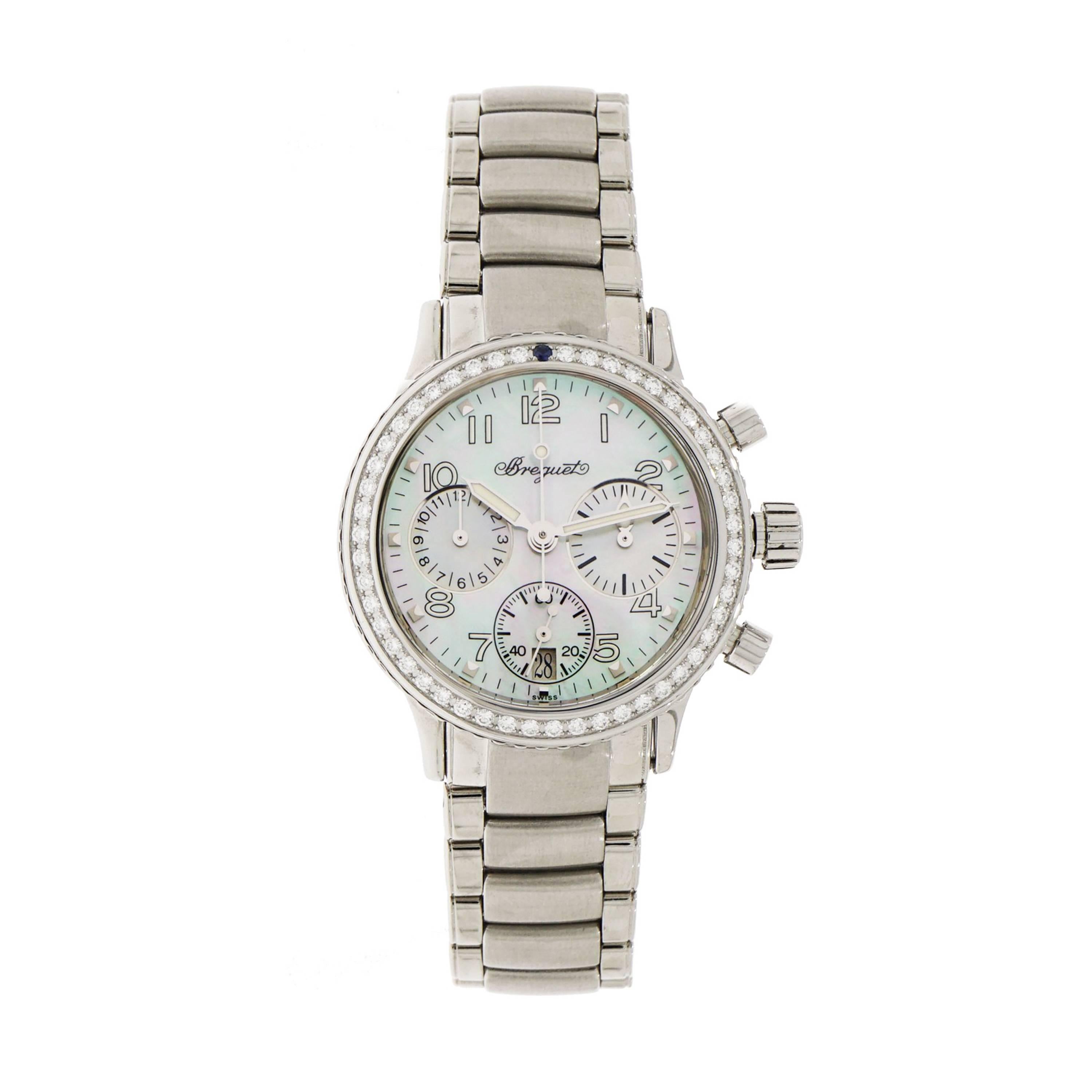 Breguet Ladies Stainless Steel Diamond Mother-of-Pearl Type XX Wristwatch