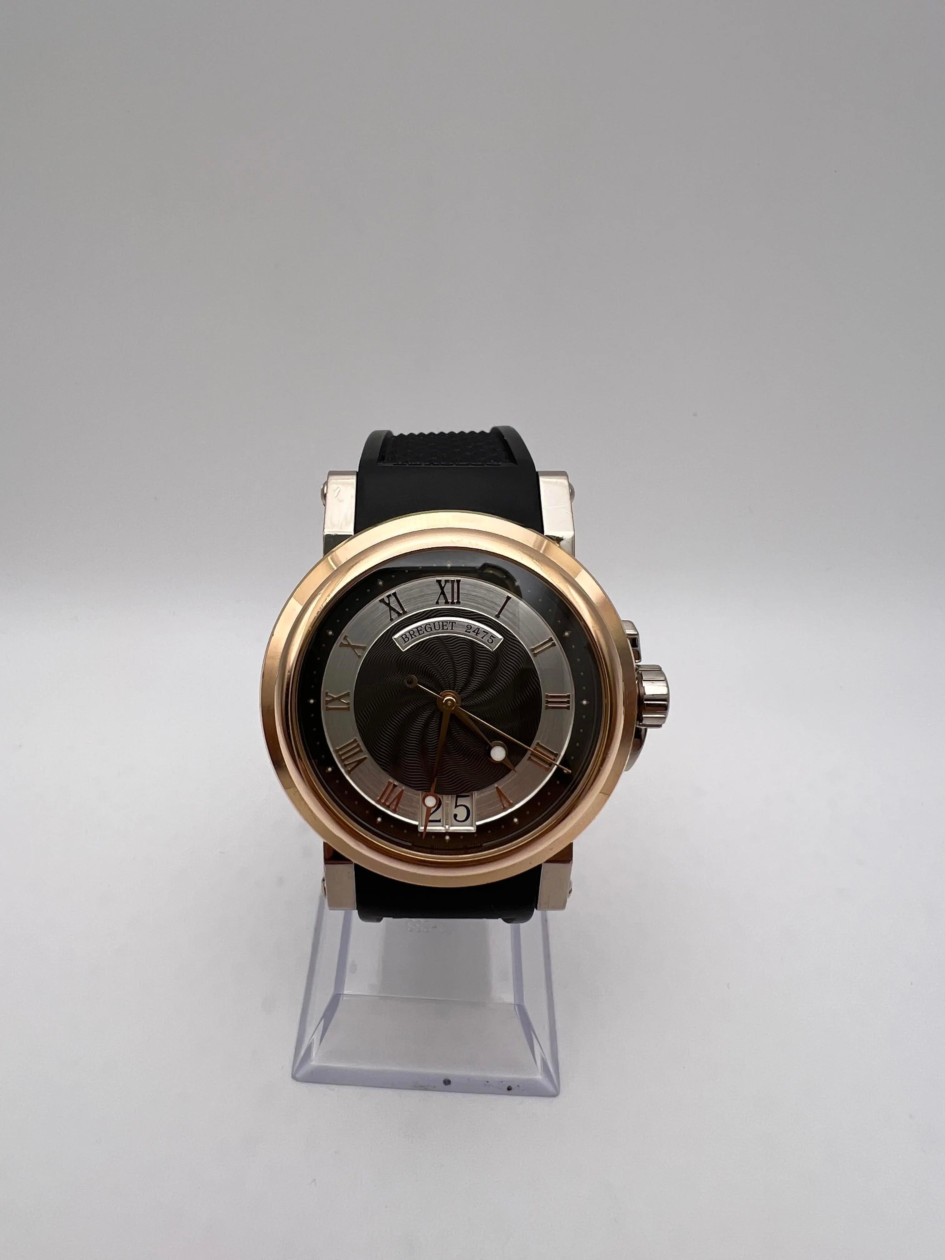 Breguet Marine 39mm Big Date 5817BE/Z2/5V8 Automatic 18K Two Tone Rose White In Excellent Condition For Sale In New York, NY