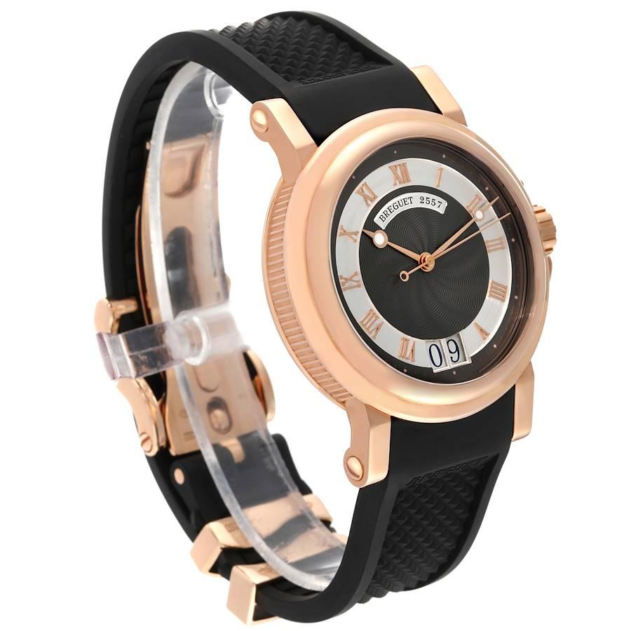 Breguet Marine Big Date Roségold Gummiband-Herrenuhr 5817BR im Zustand „Hervorragend“ im Angebot in Atlanta, GA