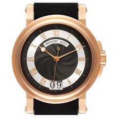 Breguet Marine Big Date Rose Gold Rubber Strap Mens Watch 5817BR