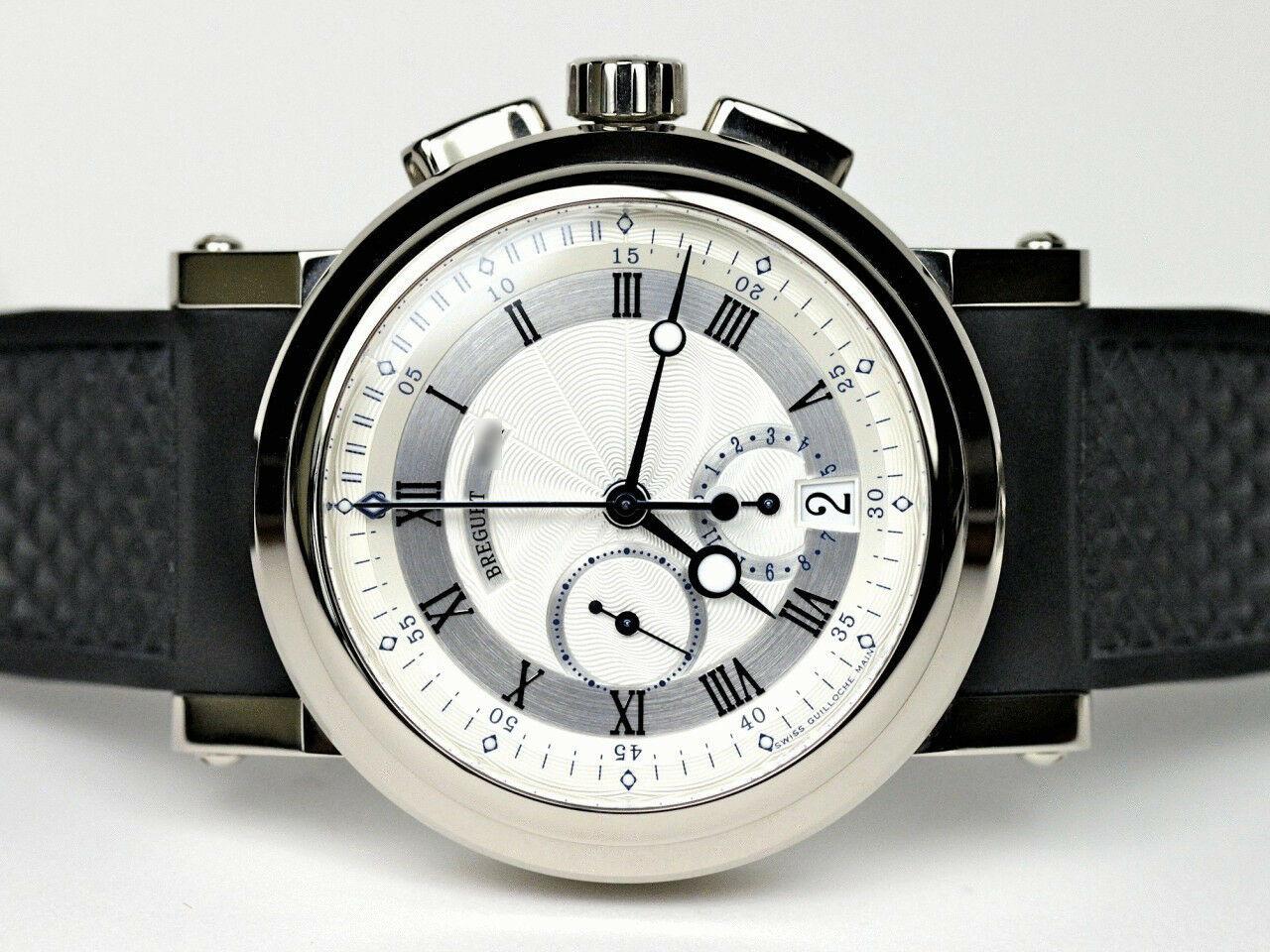BREGUET MARINE CHRONOGRAPH 18KT WHITE GOLD 5827BB/12/5ZU

-Condition: Mint
-Movement: Automatic Self Winding
-Power Reserve: 48 hours
-Case: 18kt White Gold 
-Case size: 42 mm 
-Case Thickness: 14.10 mm
-Crystal: Scratch Resistant Sapphire 
-Hands: