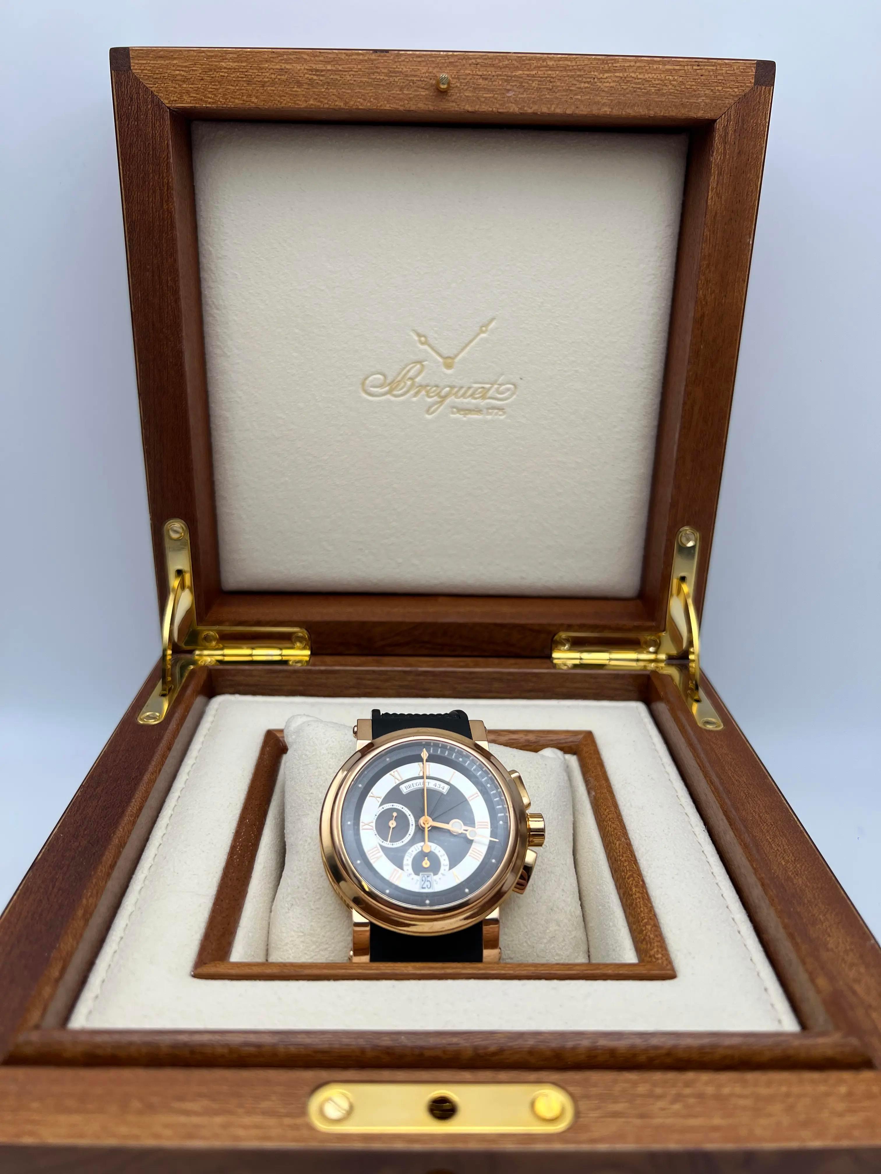 Breguet Marine Chronograph 42mm 18K Rose Gold Box Set 5827BR/Z2/5ZU In Good Condition For Sale In New York, NY