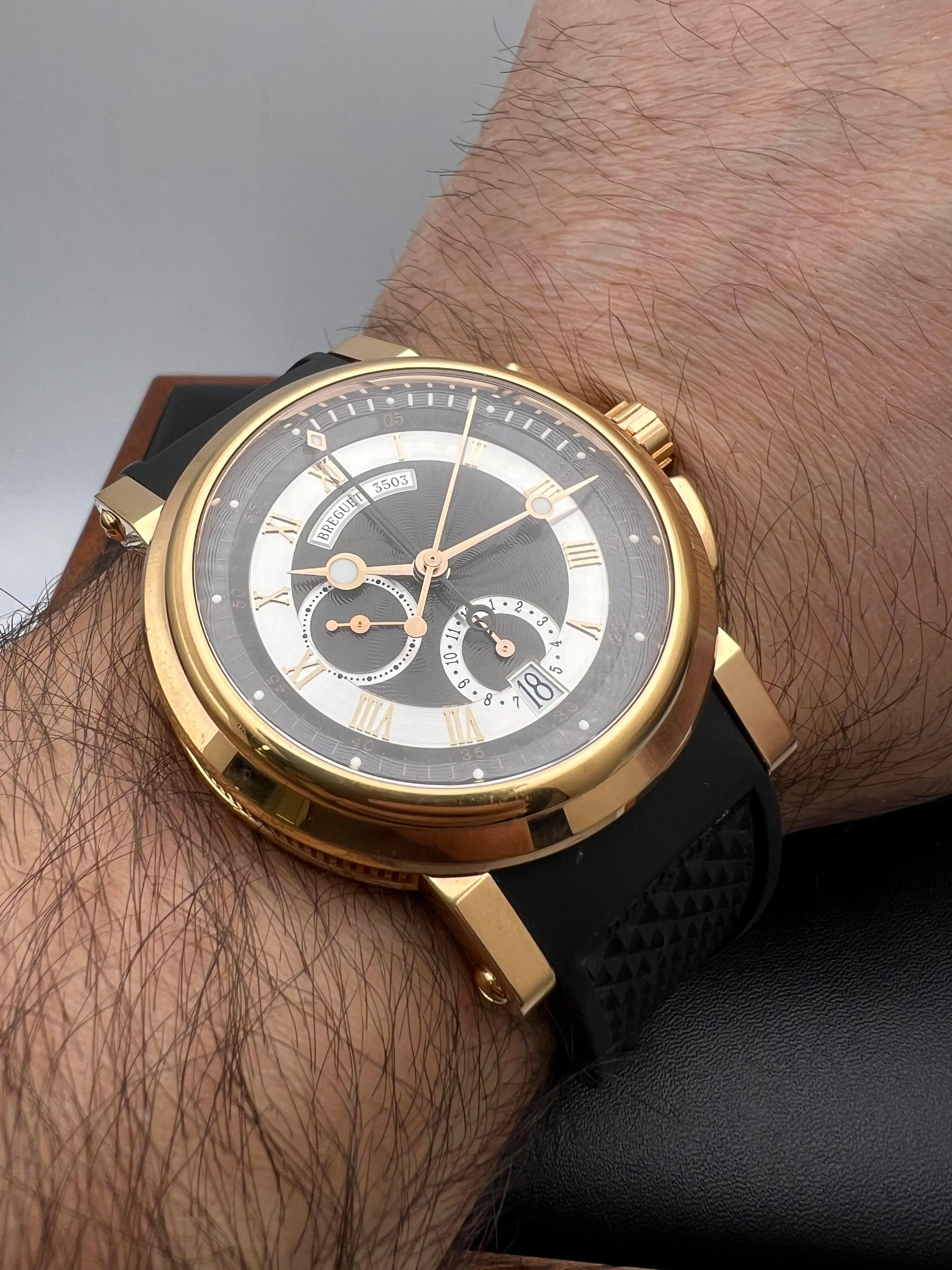 Breguet Marine Chronograph 5827BR/Z2/5ZU 18K Rose Rubber Strap Gray Dial B&P For Sale 6