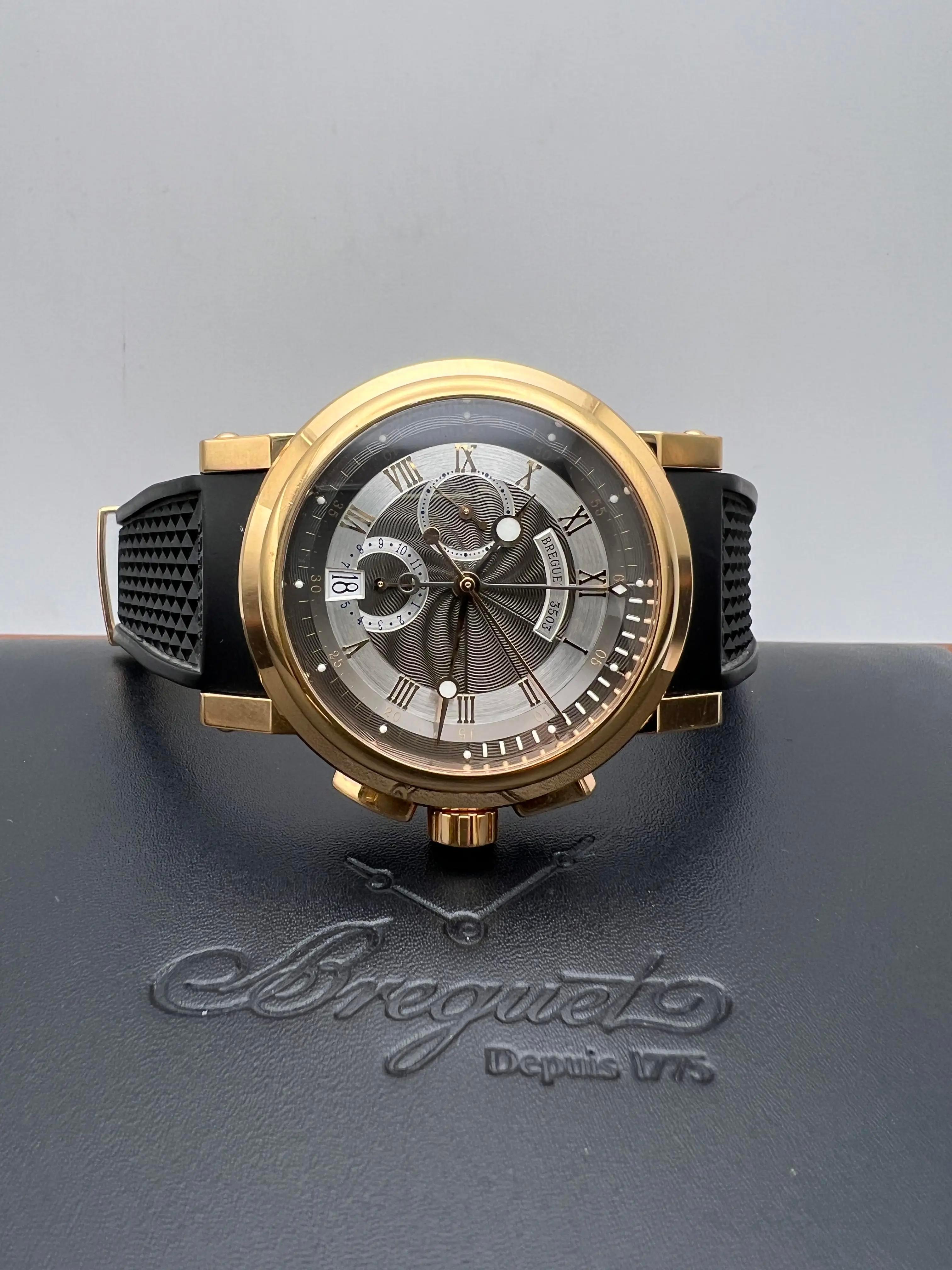 Breguet Marine Chronograph 5827BR/Z2/5ZU 18K Rose Rubber Strap Gray Dial B&P In Excellent Condition For Sale In New York, NY