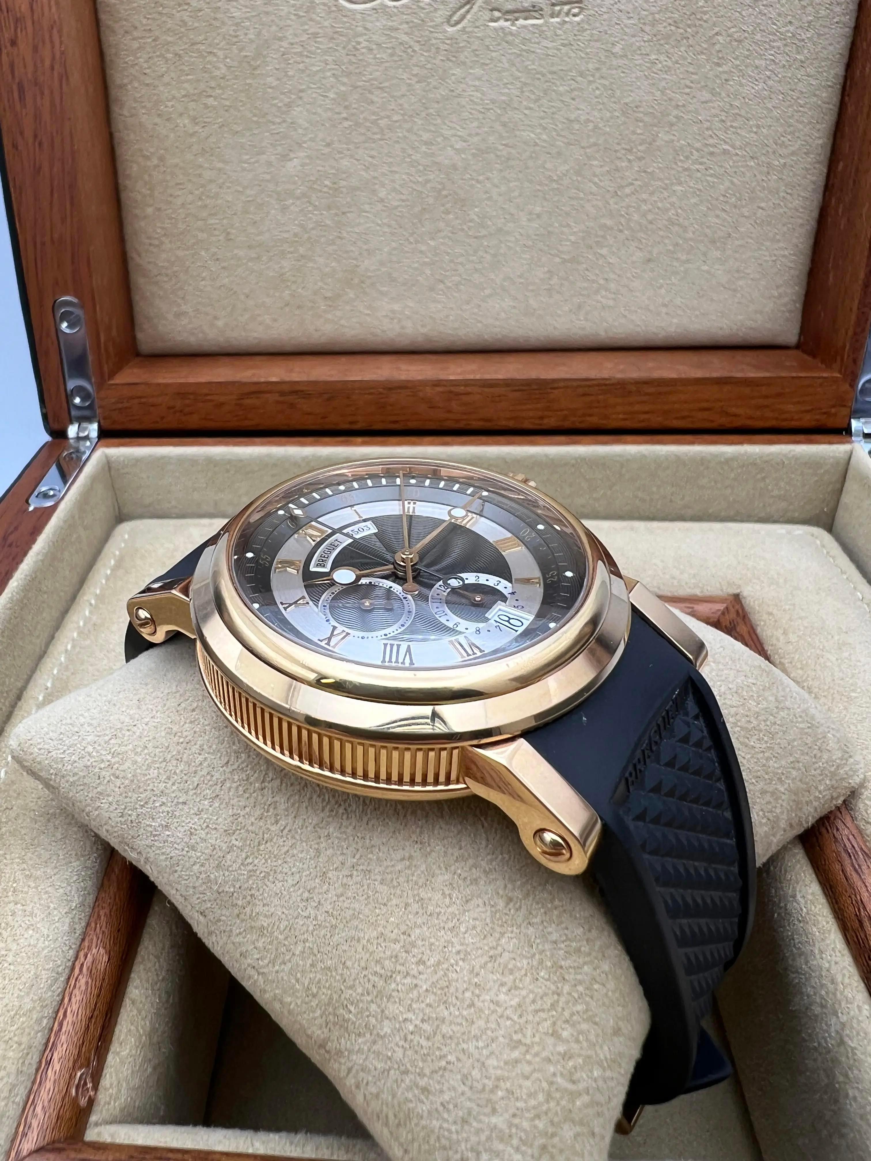 Breguet Marine Chronograph 5827BR/Z2/5ZU 18K Rose Rubber Strap Gray Dial B&P For Sale 1