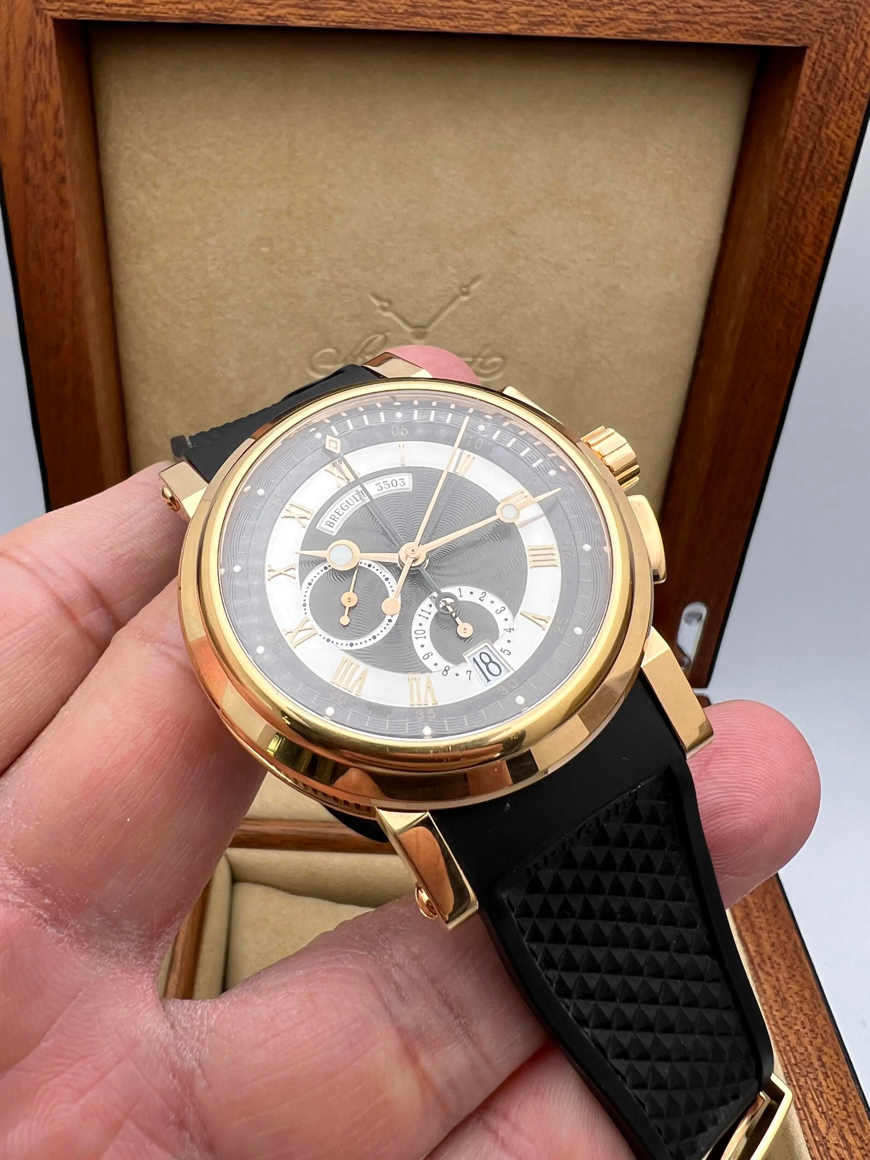 Breguet Marine Chronograph 5827BR/Z2/5ZU 18K Rose Rubber Strap Gray Dial B&P For Sale 3