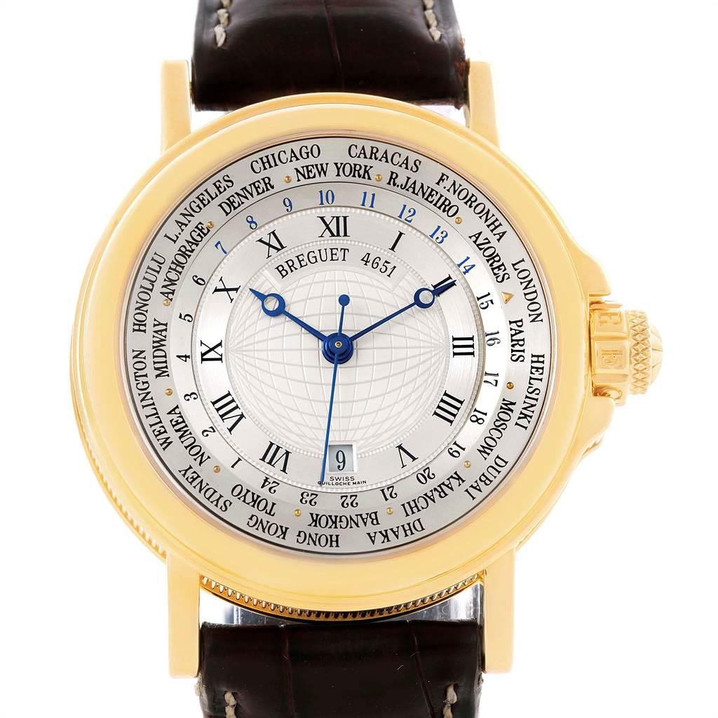 Breguet Marine Hora Mundi 24 World Time Zones Yellow Gold Watch 3700. Automatic self-winding movement. Rhodium-plated, fausses cotes decoration, 36 jewels, straight-line lever escapement, monometallic balance, shock absorber, self-compensating flat