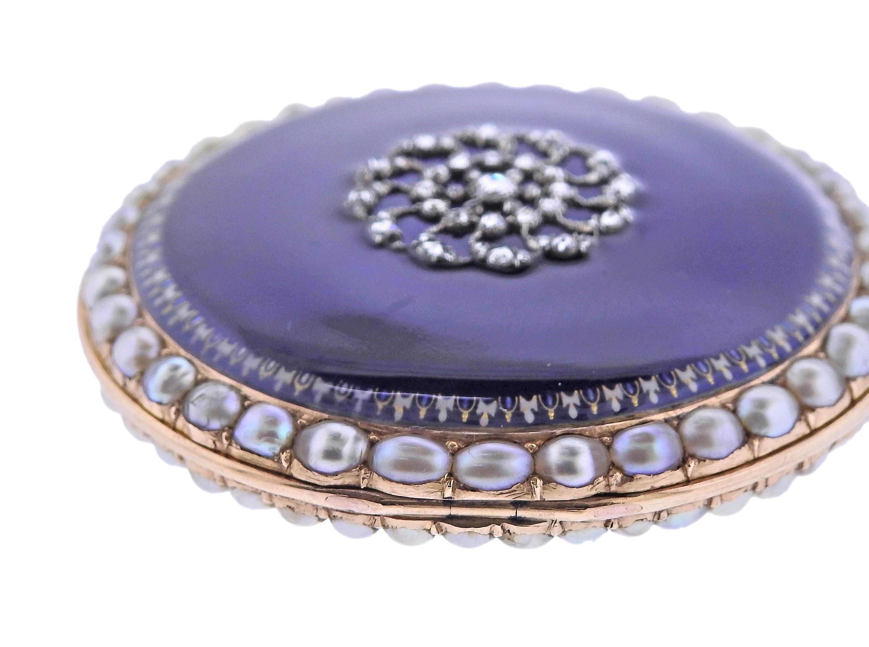 Paris Antike Gold-Perlen-Emaille-Diamant-Taschenuhr im Zustand „Hervorragend“ im Angebot in New York, NY