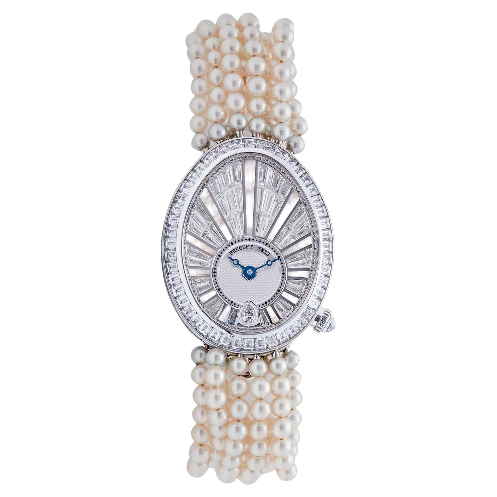 Breguet Reine de Naples 8939BB White Gold Baguette Diamonds Pearl Bracelet