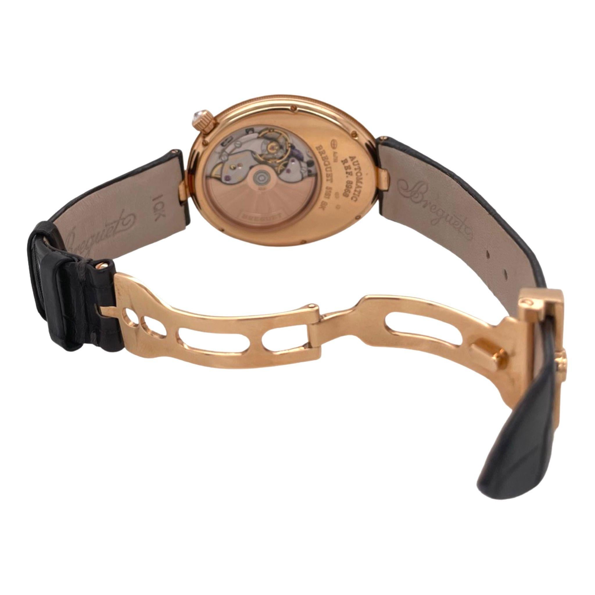 Round Cut Breguet Reine De Naples Ref.8968BR/X1/986/0D00 Rose Gold Leather Band Watch For Sale