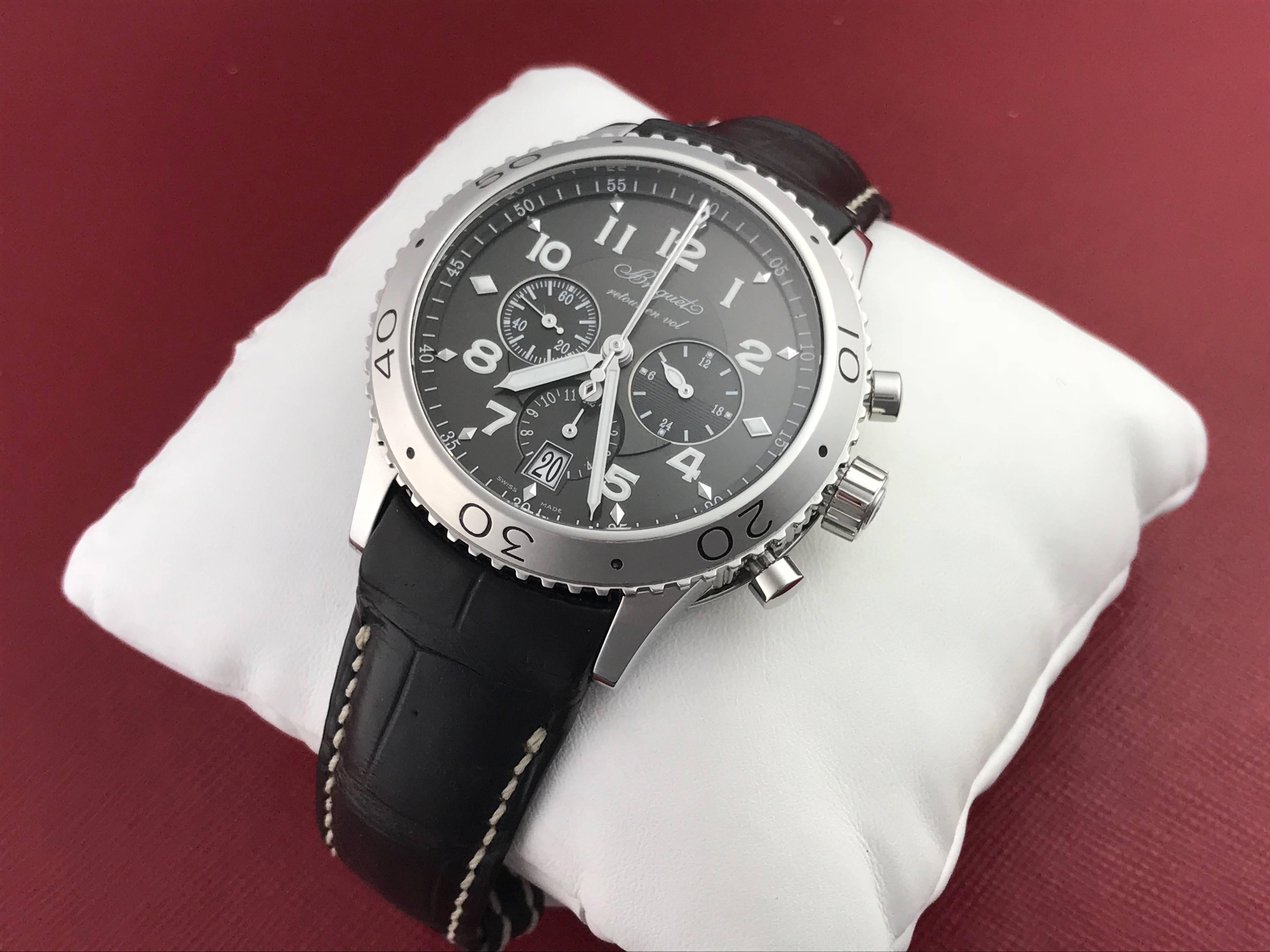 Contemporary Breguet Stainless Steel Chronograph Type XXI Flyback Automatic Wristwatch 
