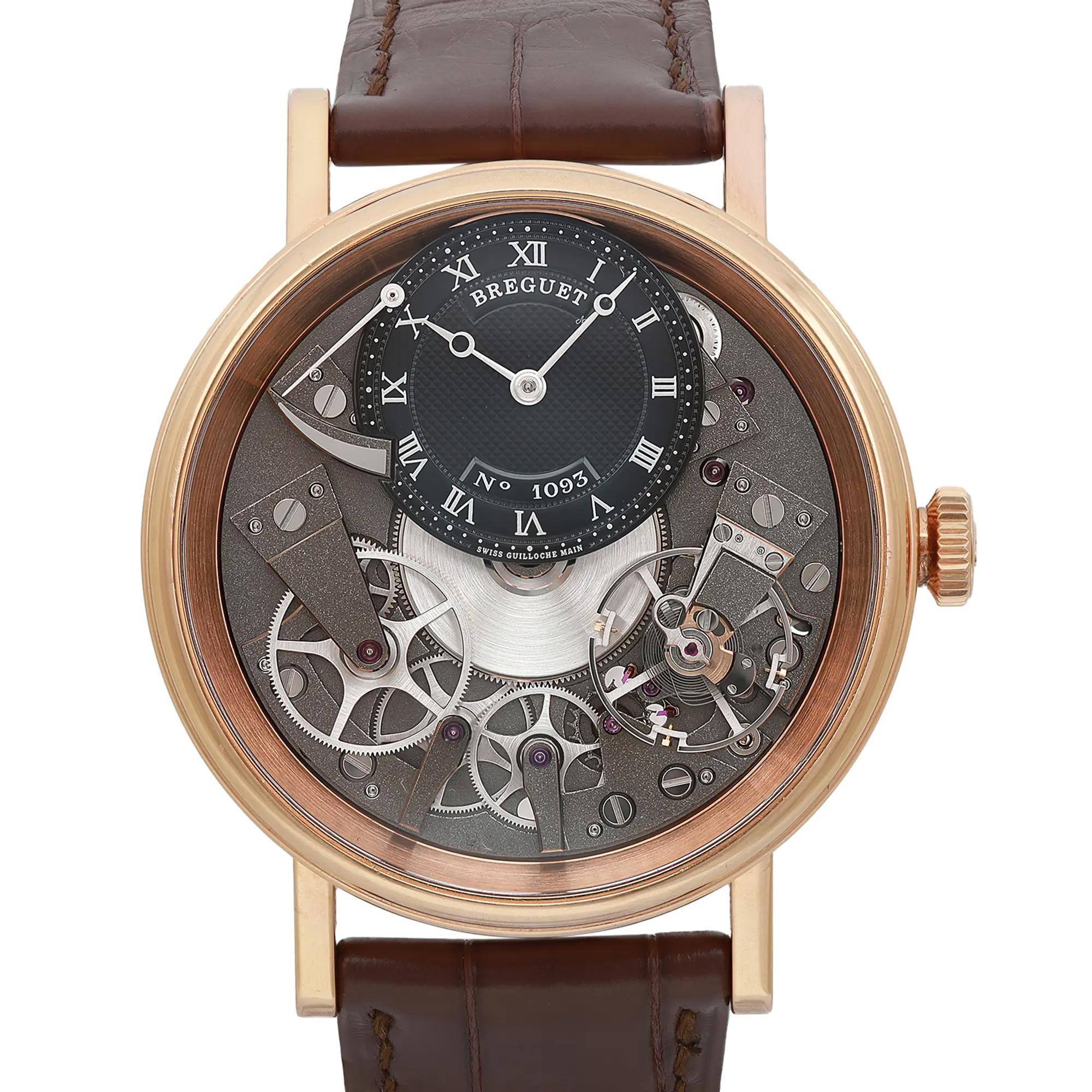 Pre-owned in mint condition. Unworn band. The original box and papers are not included. 

Brand and Model Information:
Brand: Breguet
Model: Breguet Tradition
Model Number: 7057BR/G9/9W6
Type and Style:

Type: Wristwatch
Style: Luxury
Department: