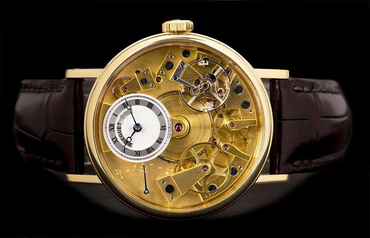Breguet Tradition Yellow Gold Champagne Open Worked Dial 7037BA/11/9V6 Watch In Excellent Condition In Mayfair, London, London