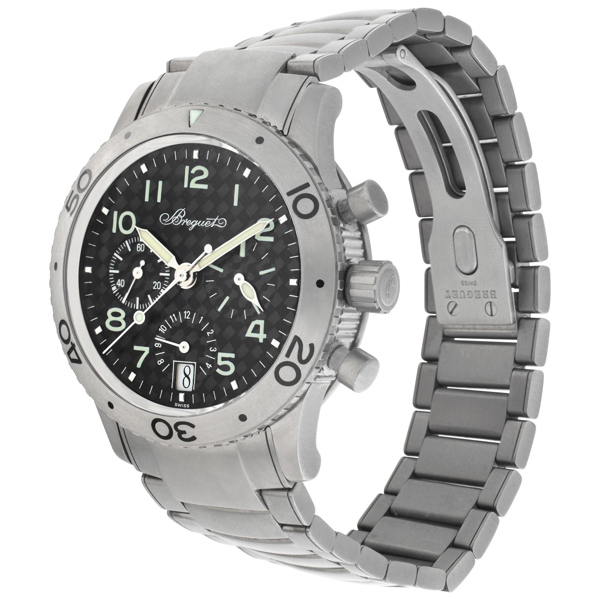 Breguet Type XX Transatlantique in titanium featuring black arabic numeral dial with chronograph. With original box and papers. Automatic with sweep seconds and date. 40mm case size. Circa 2009. Ref. 3820TI Fine Pre-owned Breguet Watch. Certified
