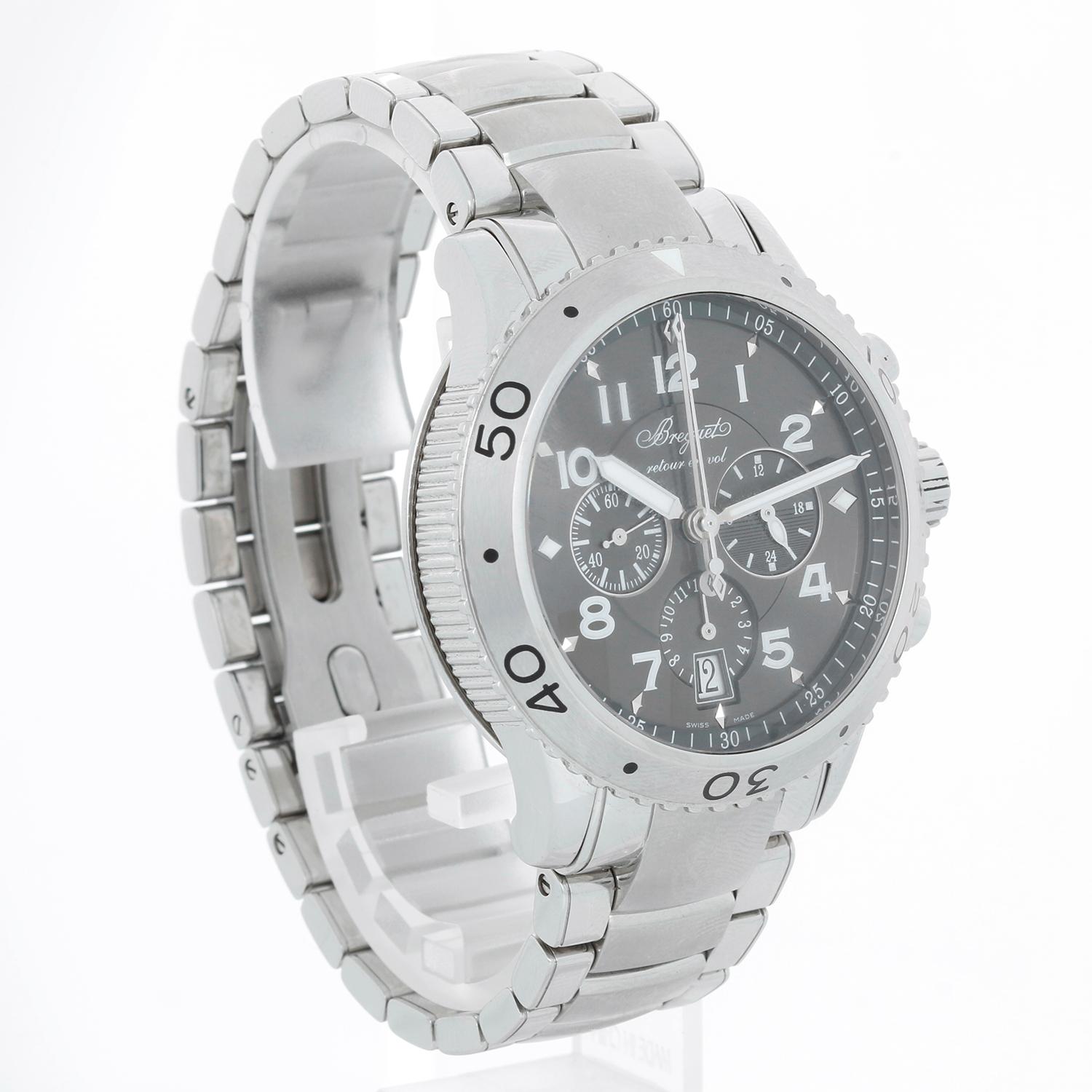 Breguet Transatlantique Type XXI Flyback Montre chronographe pour hommes en acier inoxydable Excellent état - En vente à Dallas, TX