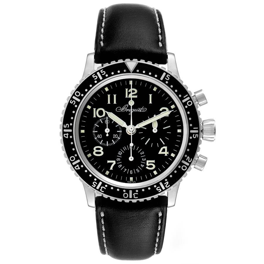 Breguet Type XX Aeronavale Steel Black Dial Mens Watch 3803ST Box Papers. Automatic self-winding movement with a flyback chronograph function (allows instant restarting of the chronograph with a single push of the button instead of stop and reset