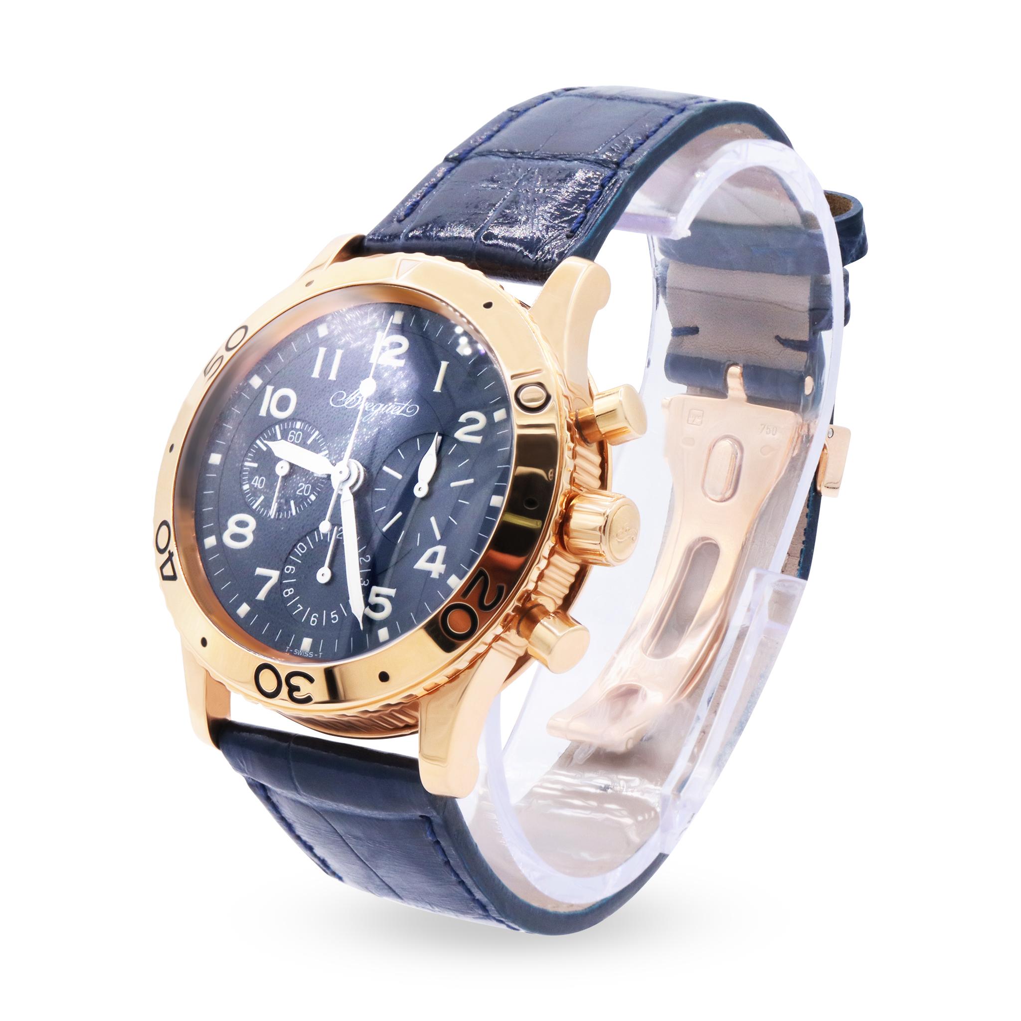 Breguet Type XX - XXI - XXII Aeronavale Flyback 3800 18K Rose  Gold Men's watch In Excellent Condition For Sale In New York, NY