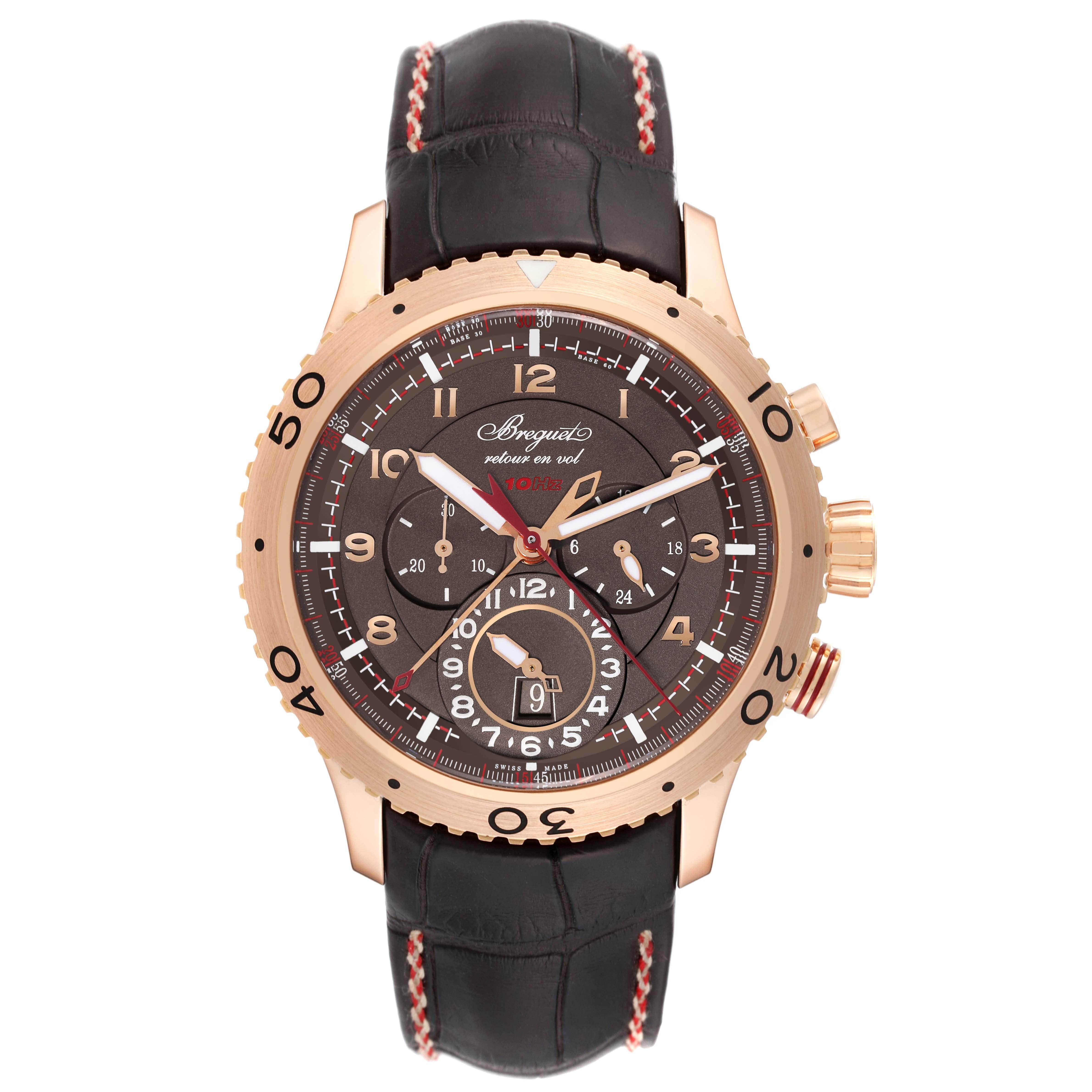 Breguet Type XXII Flyback Brown Dial Rose Gold Mens Watch 3880BR Box Papers. Automatic self-winding movement with a flyback chronograph function (allows instant restarting of the chronograph with a single push of the button instead of stop and reset