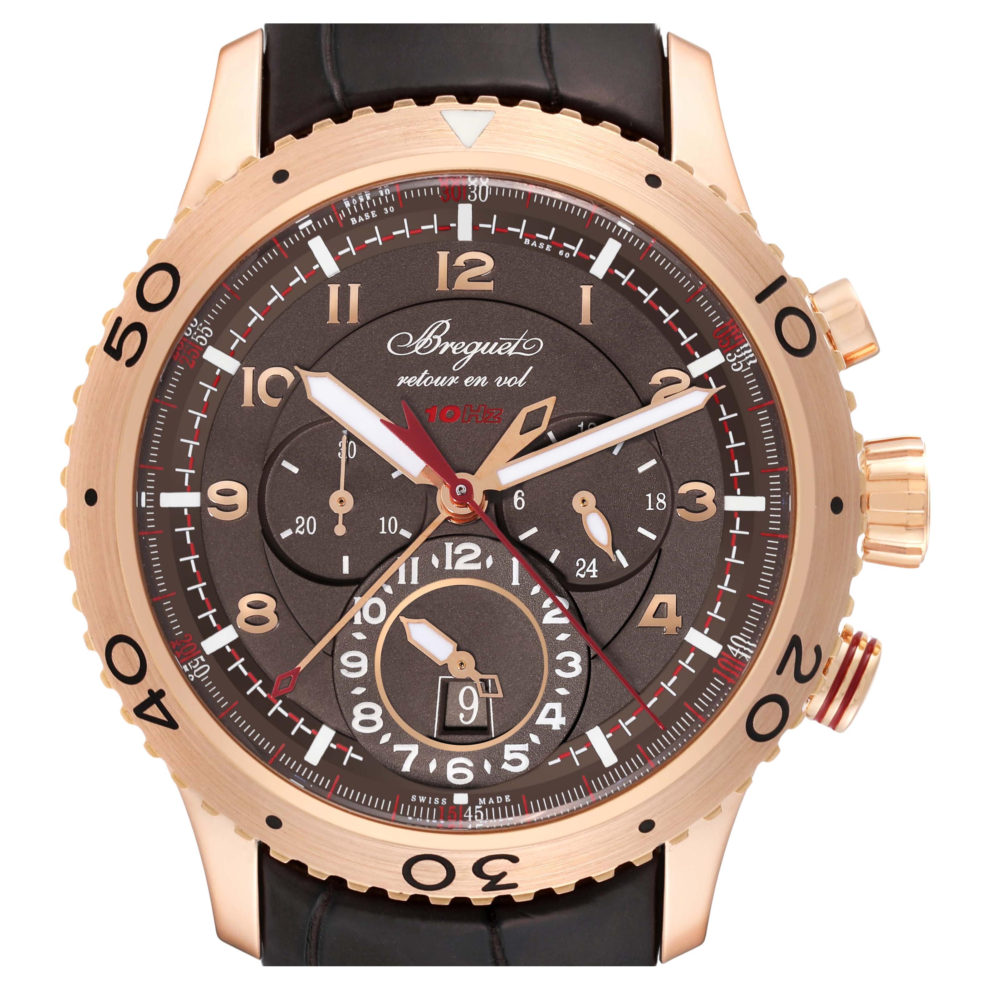 Breguet Type XXII Flyback Brown Dial Rose Gold Mens Watch 3880BR Box Papers