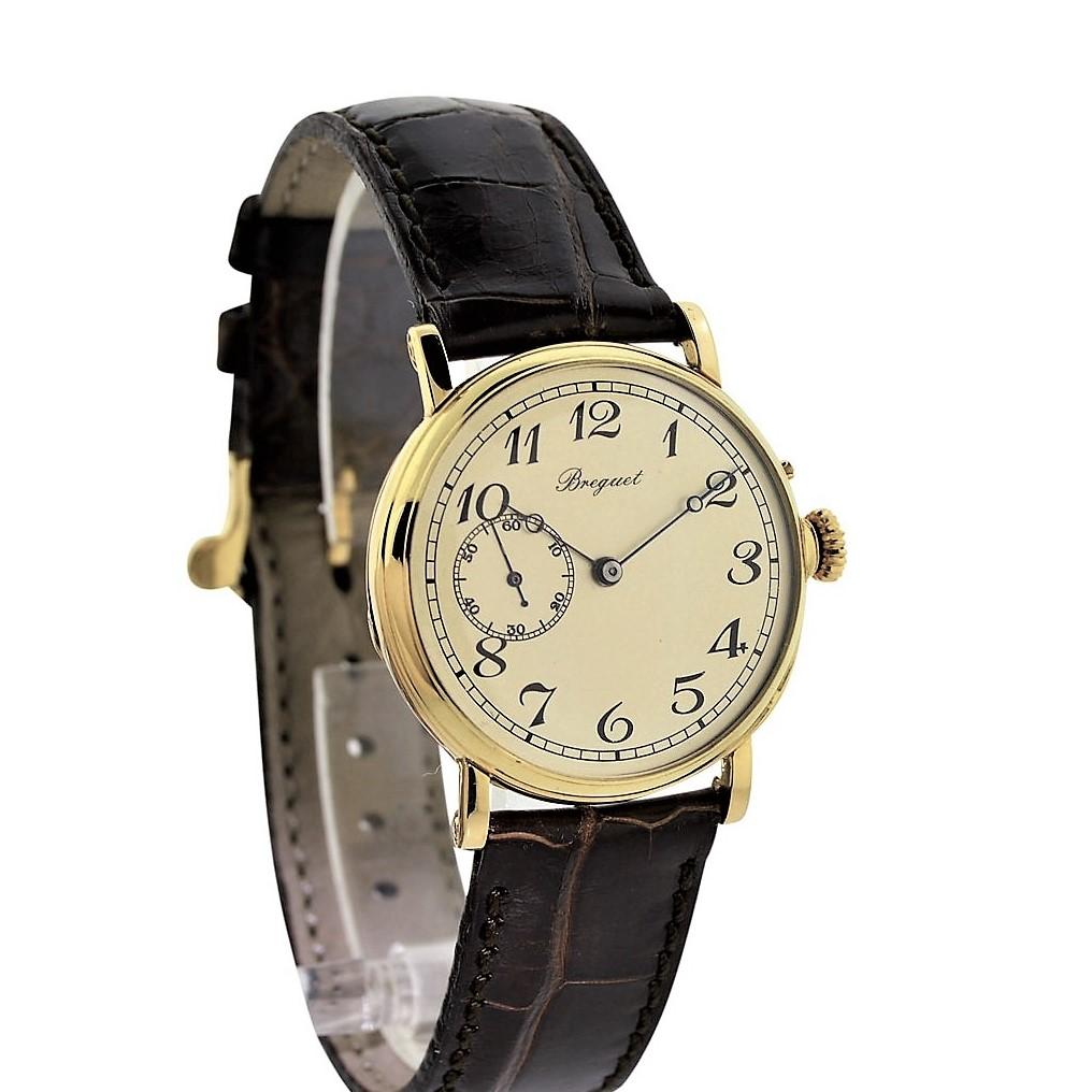 FACTORY / HOUSE: Breguet Watch Company
STYLE / REFERENCE: Round / Pin Setting
METAL / MATERIAL: 18 Kt Yellow Gold
DIMENSIONS:  37 mm  X  32 mm
CIRCA: 1900's
MOVEMENT / CALIBER: Manual Winding / 19 Jewels 
DIAL / HANDS: Silvered with Breguet Numerals