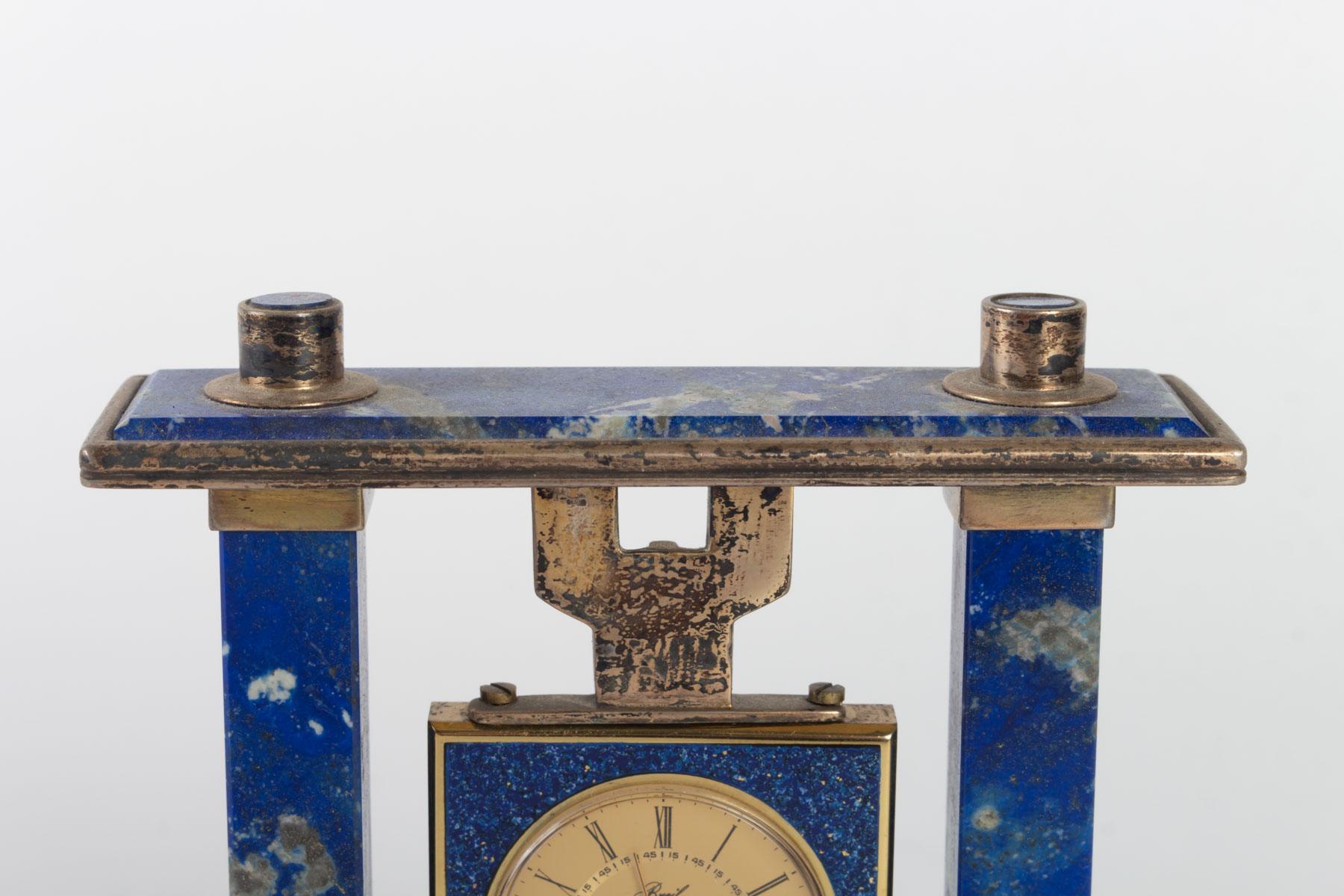 Napoleon III Breil Desk Clock in Lapis Lazuli and Gilded Metal