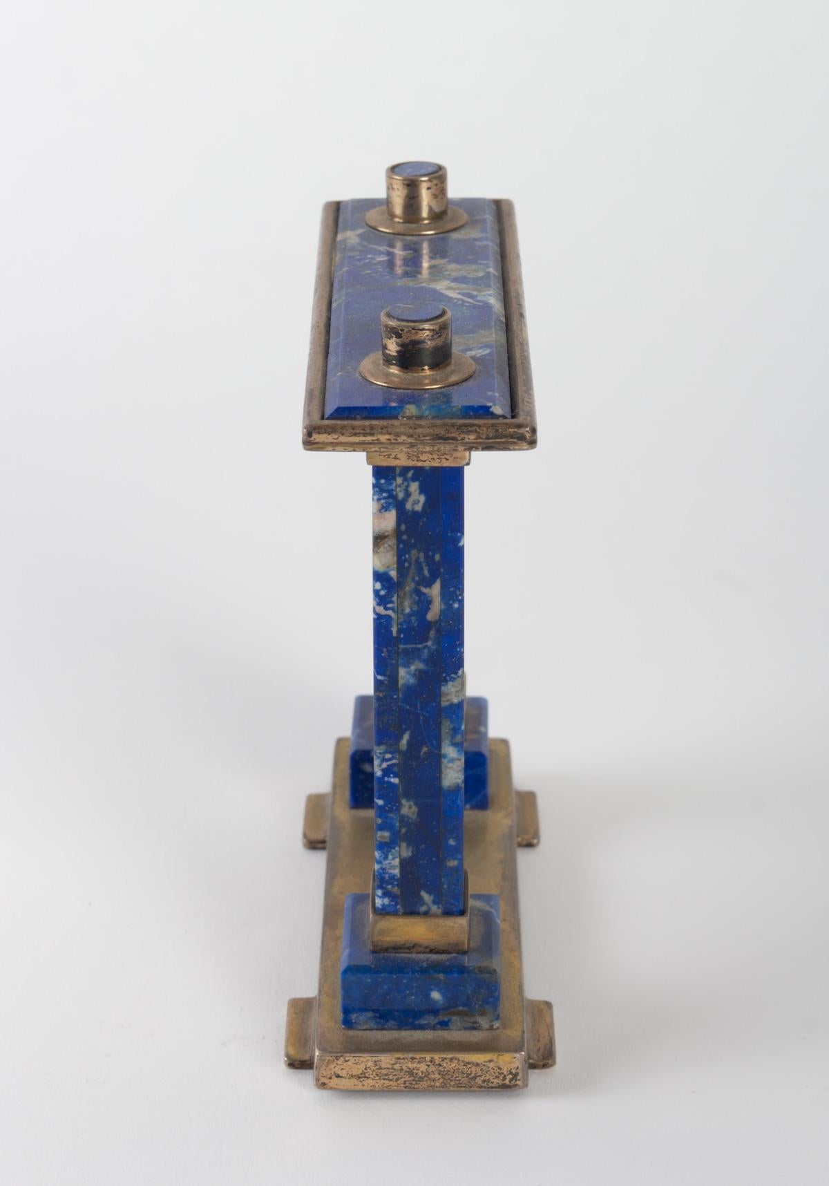 Breil Desk Clock in Lapis Lazuli and Gilded Metal In Good Condition In Saint-Ouen, FR