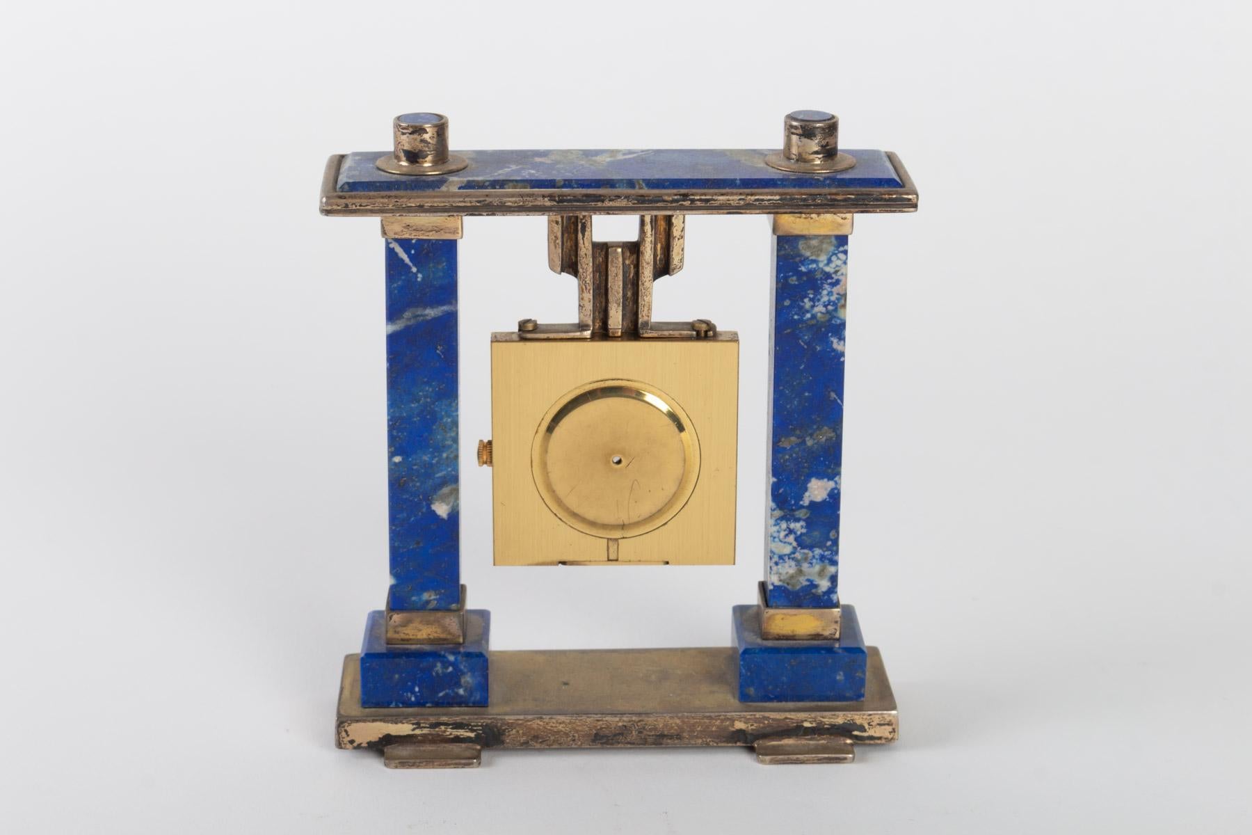 20th Century Breil Desk Clock in Lapis Lazuli and Gilded Metal