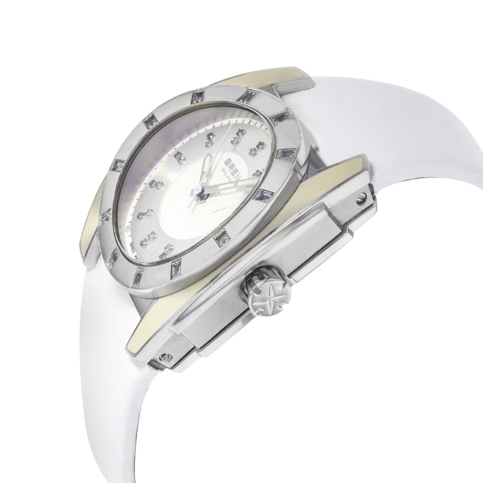 Breil Milano Aquamarine Silver Dial Leather Steel Quartz Ladies Watch BW0520 In Excellent Condition In New York, NY