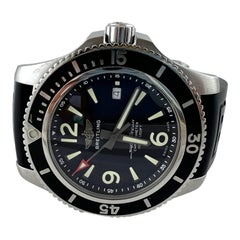 Breilting SuperOcean A17367 Schwarzes Zifferblatt Gummiband-Uhrkasten und Papiere #15220