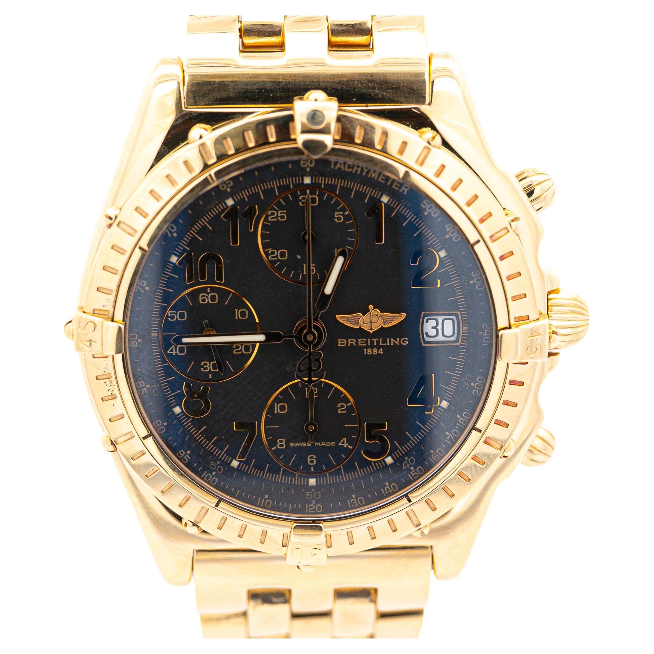 Breitling 44mm Black Dial Chronomat 1884 In 18K Yellow Gold With Box & Papers For Sale