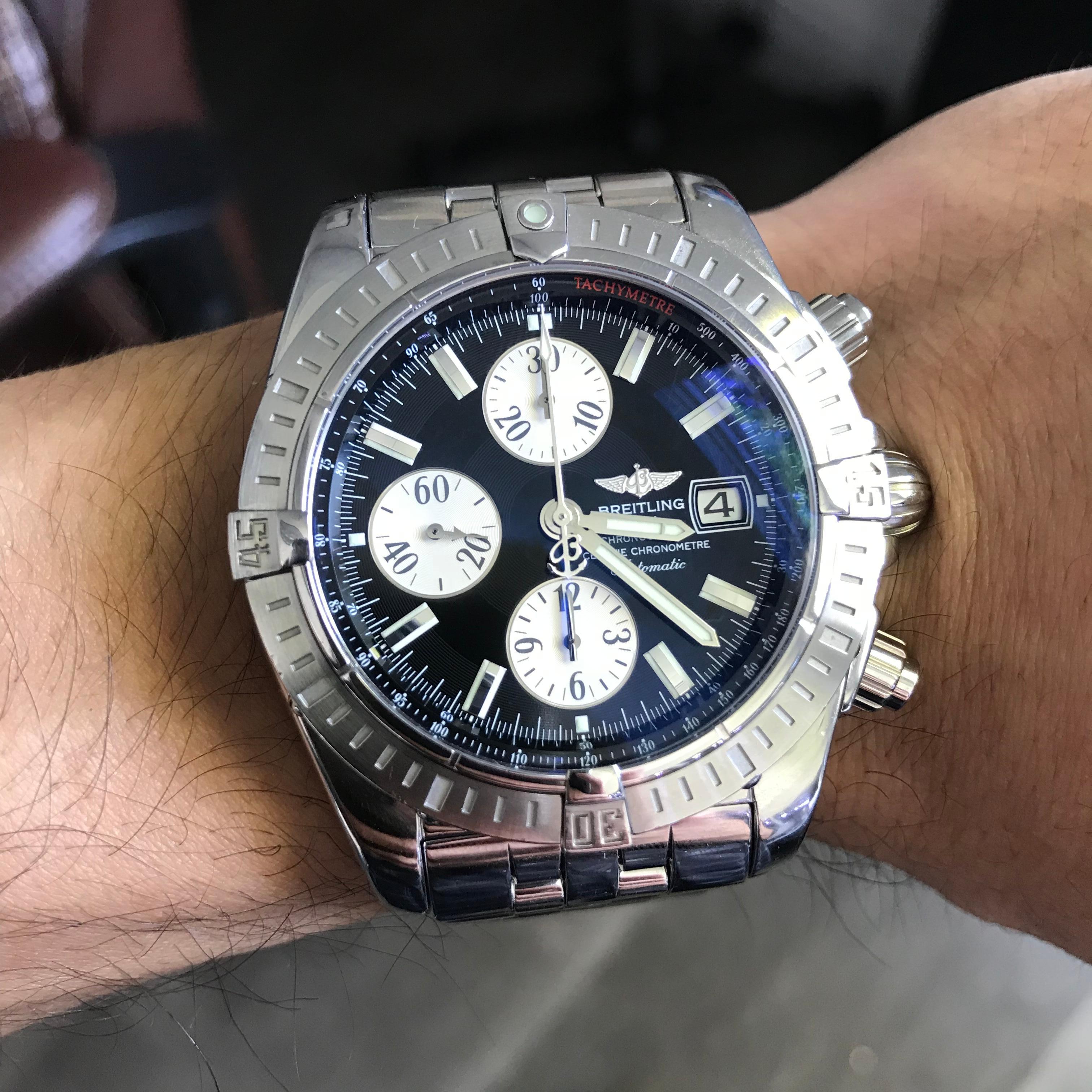 Breitling A13356 Chronomat Evolution Black Dial Watch In Excellent Condition In Boca Raton, FL