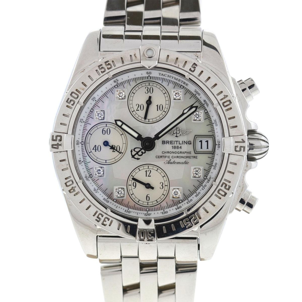 Breitling A13358 Cockpit Chronograph MOP Diamond Dial Stainless Steel Watch