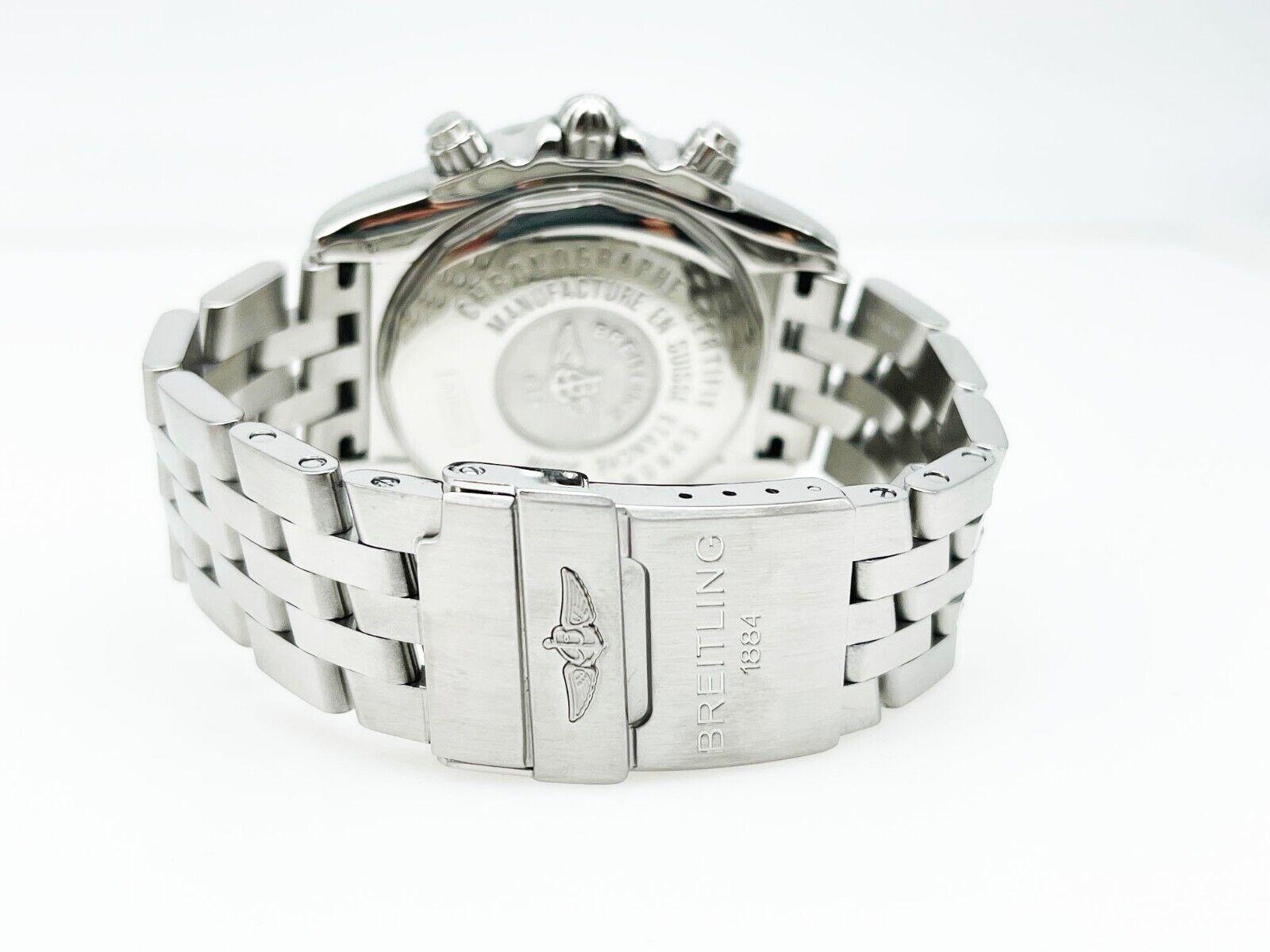 Breitling A13364 Galactic Chronograph II Silver Dial Steel Box Paper In Excellent Condition For Sale In San Diego, CA