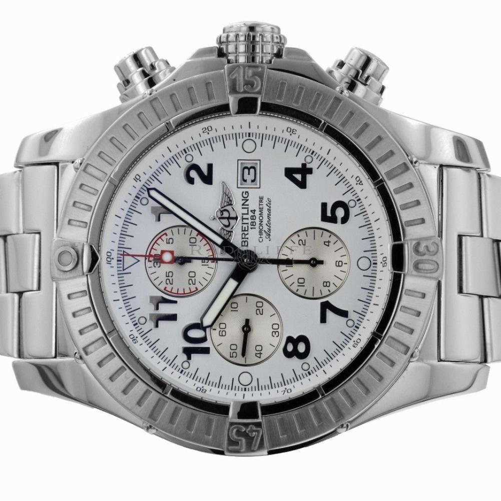 Contemporary Breitling A13370 White Arabic Super Avenger SA Chronograph Automatic Movement