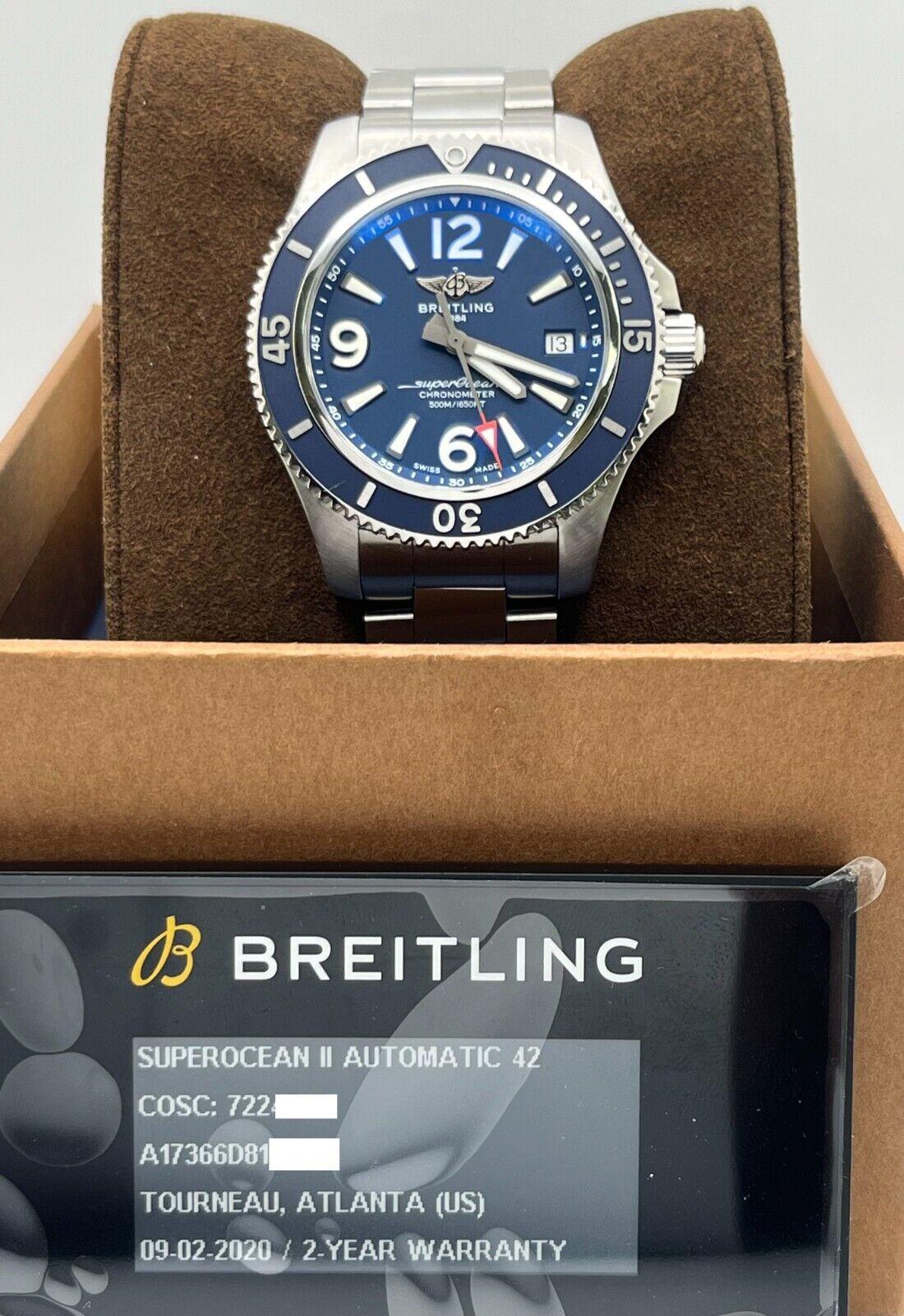 Breitling A17366 SuperOcean Automatic 42 Blue Dial Stainless Steel Box Paper For Sale 2