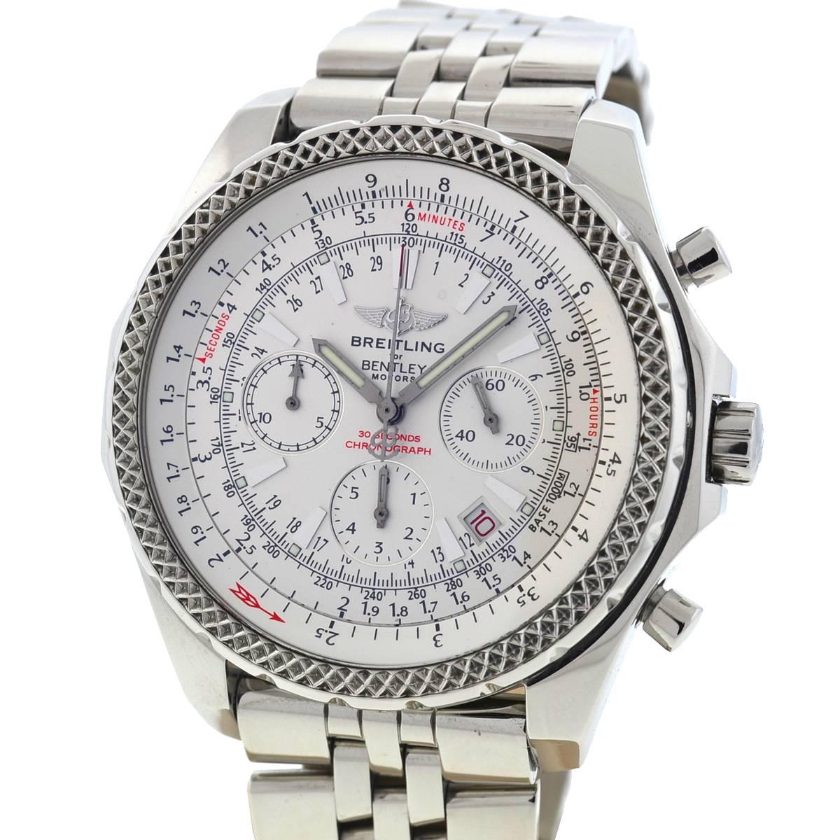 Company - Breitling
Style - Luxury Sport Watch
Model - Bentley 30 Seconds
Reference Number - A25362 
Case Metal - Stainless Steel
Case Measurement - 48 mm
Bracelet - Stainless Steel with Deployment Clasp
Dial - White
Bezel - Stainless Steel
Crystal