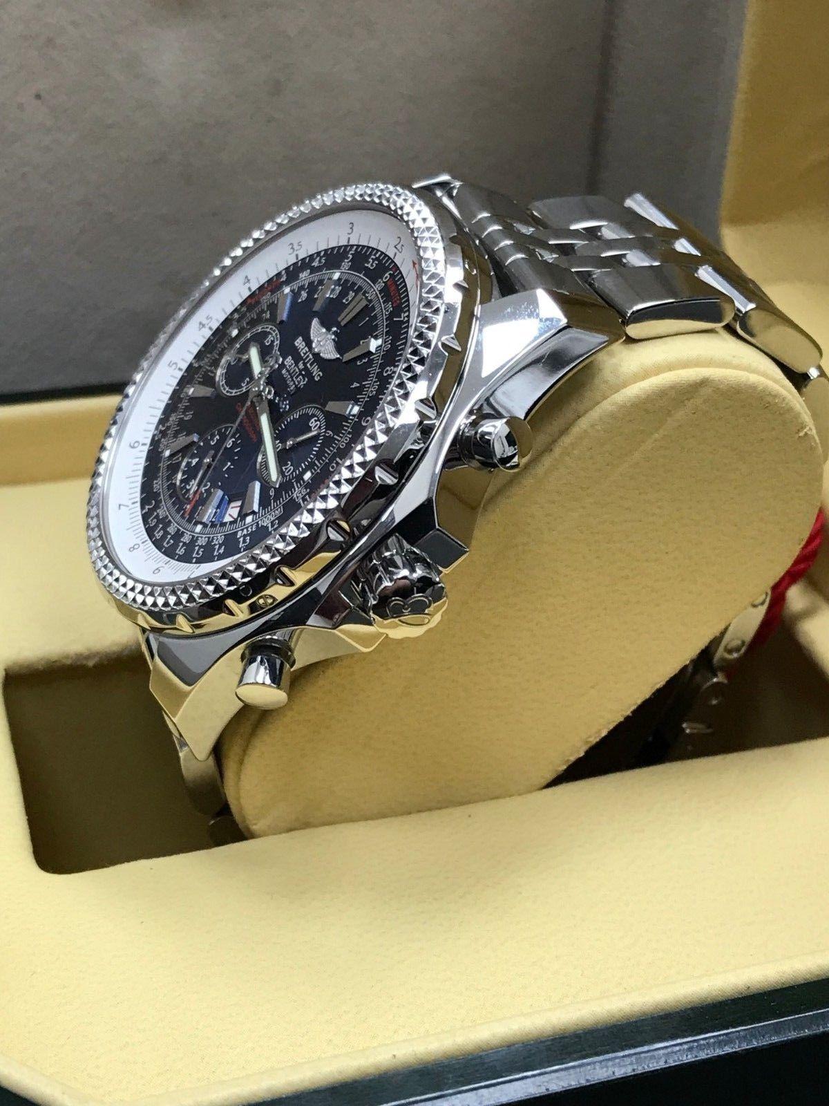 Breitling A25362 Bentley Motors Chronograph Blue Dial Stainless Box and Paper In Excellent Condition In San Diego, CA