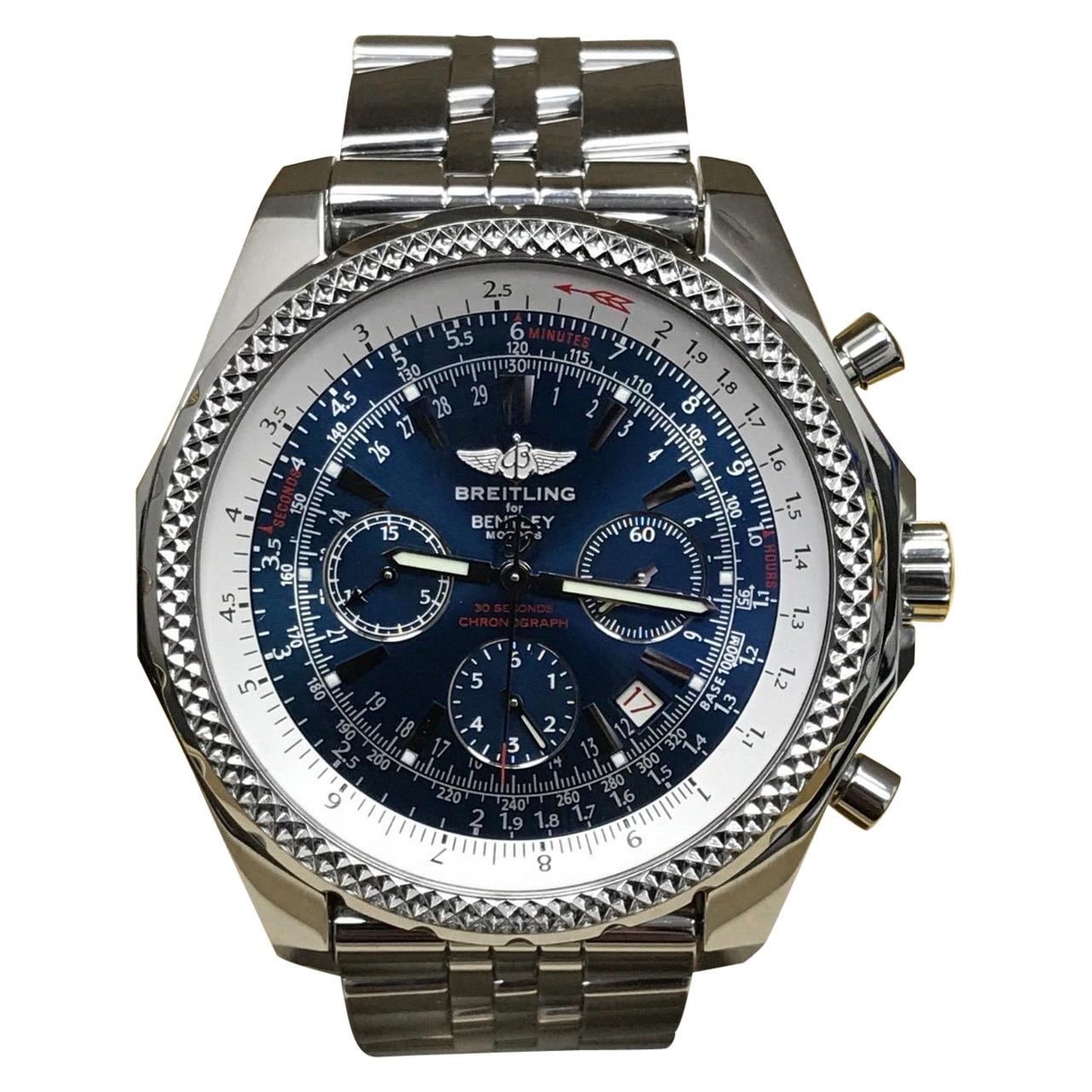 Breitling A25362 Bentley Motors Chronographe bleu avec boîte et papier en acier inoxydable