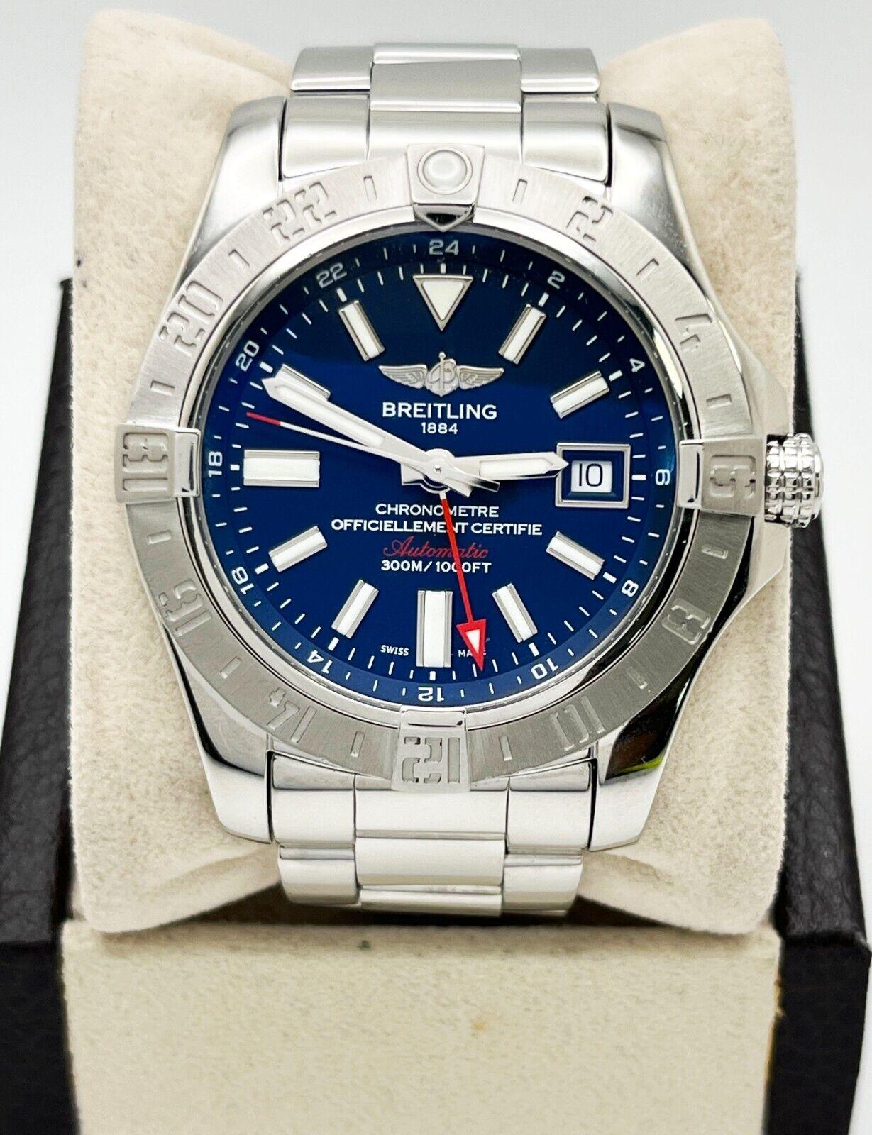 Breitling A32390 Avenger II GMT Blaues Zifferblatt Edelstahl-Box-Papier aus Edelstahl Herren im Angebot