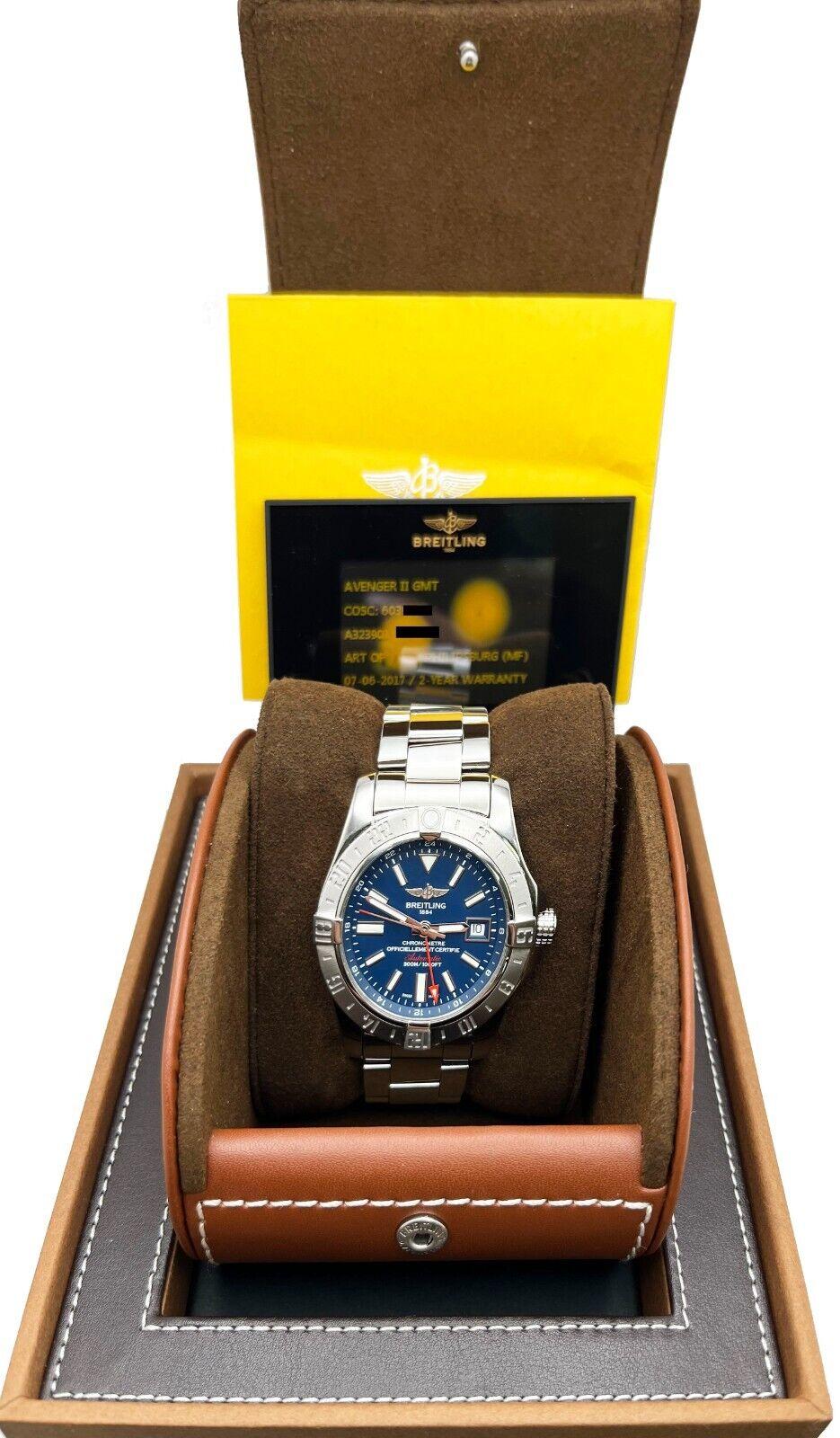 Breitling A32390 Avenger II GMT Blue Dial Stainless Steel Box Paper For Sale 4